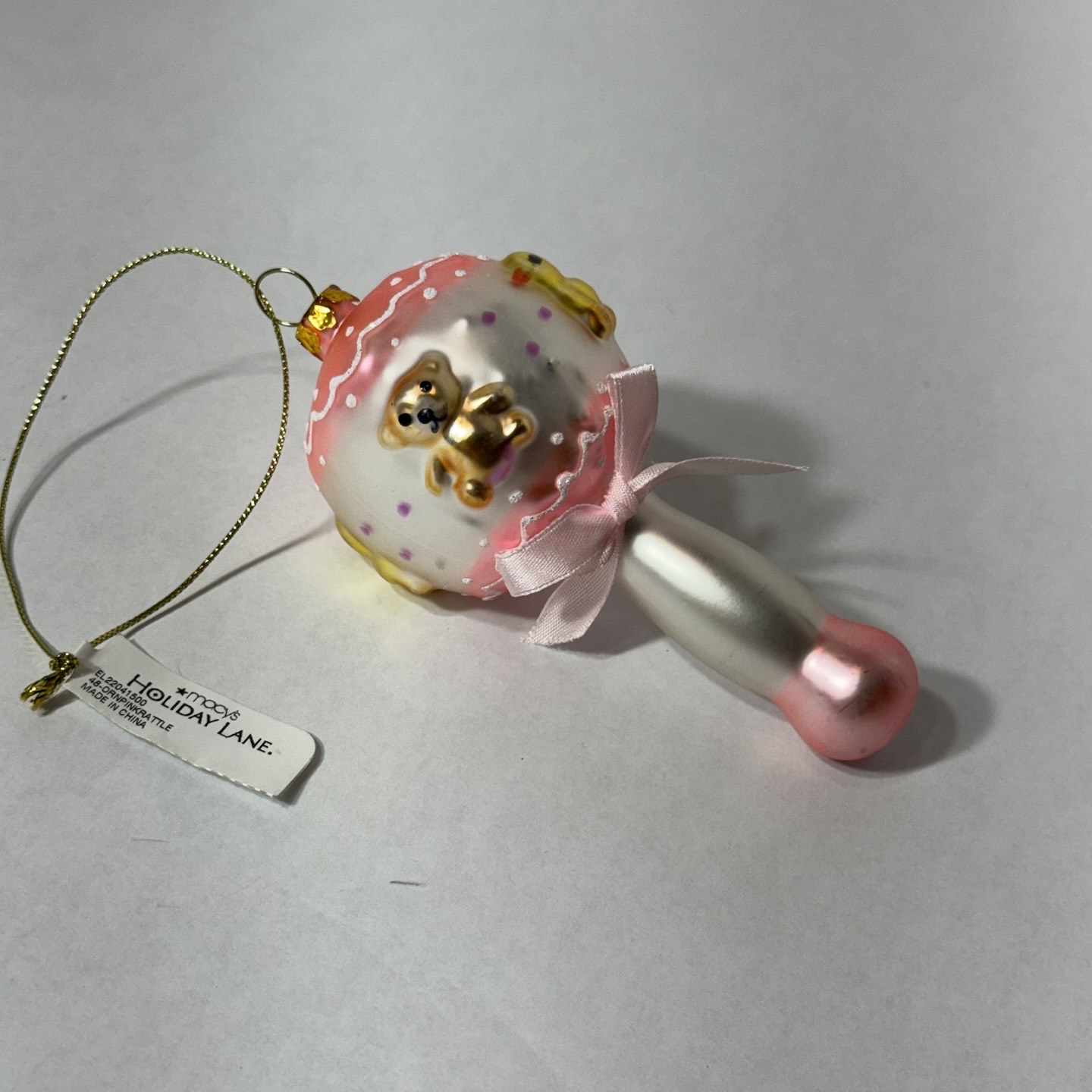 Baby's First Pink Rattle Ducks Bears Ribbon Ornament Macy's Holiday ...