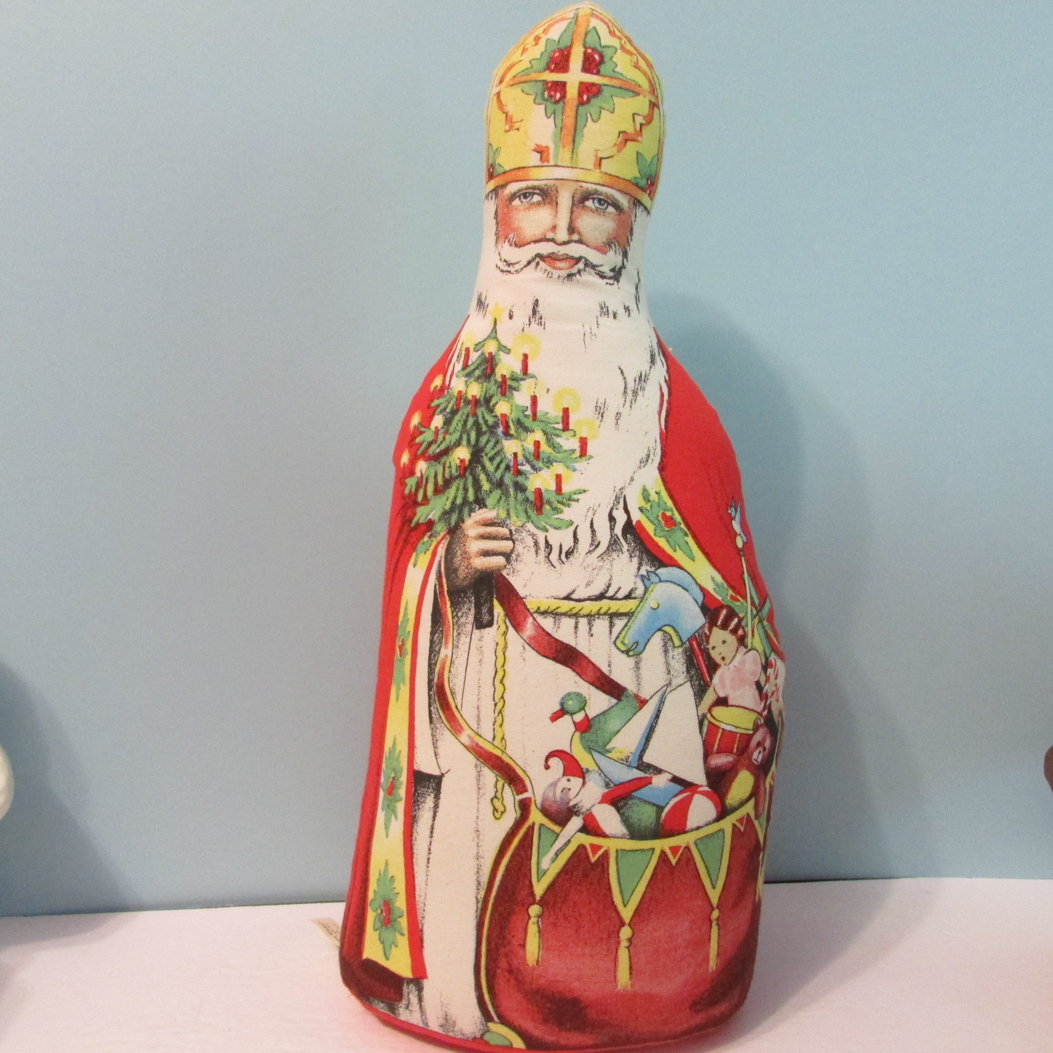 vintage weighted fabric stuffed Dutch Sinterklaas Santa Toy Works 15 1/ ...