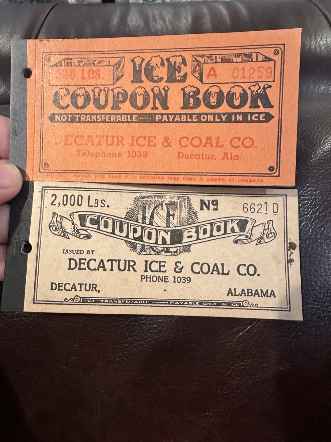 Lot Of 2 Vintage Decatur Ice & Coal Coupon Books