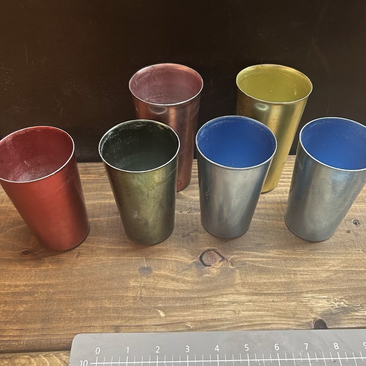 VINTAGE Bascal Aluminum Tumbler Cups Mid Century Barware Retro Used (6pcs)