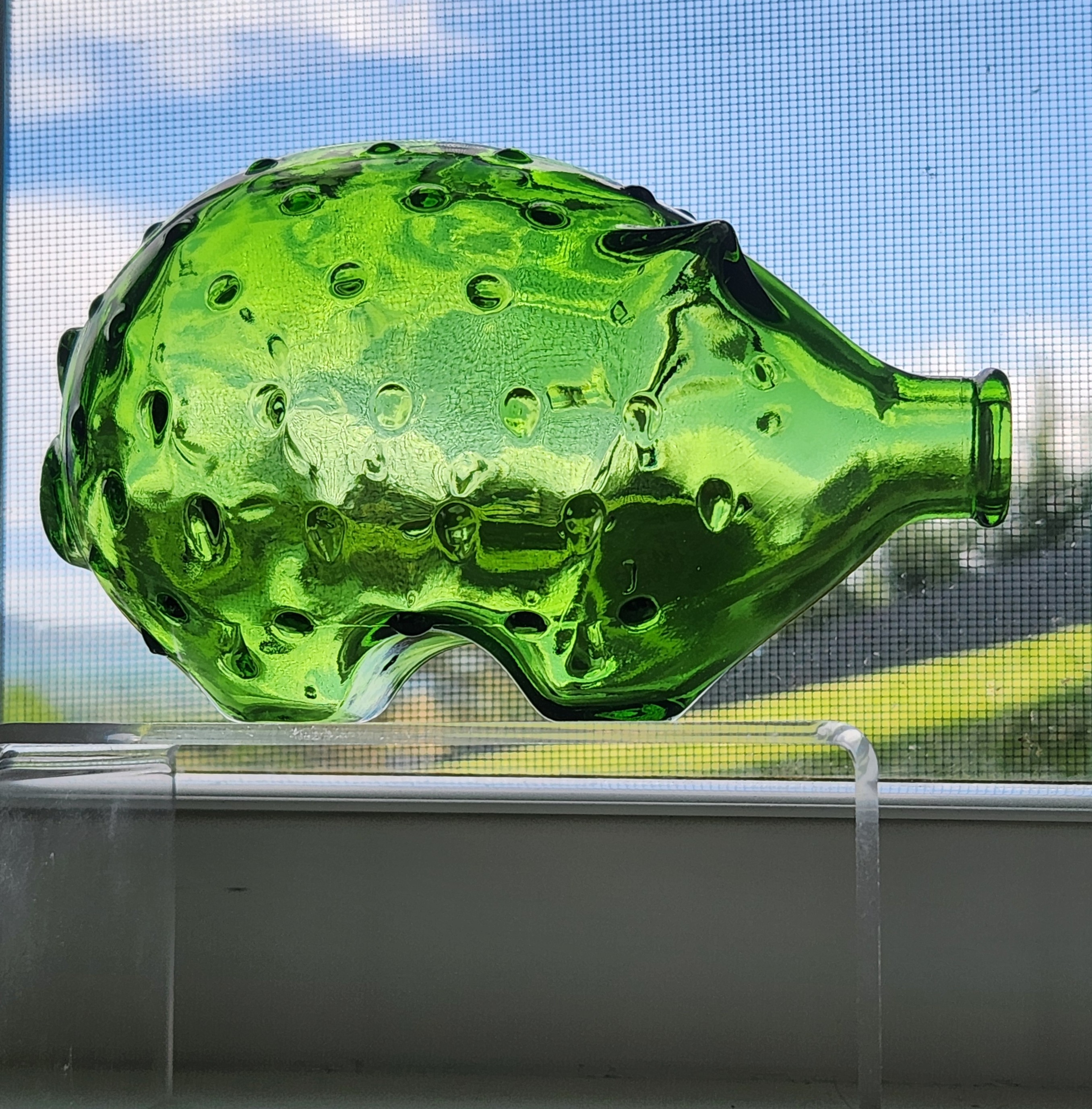 holmegaard-pig-shaped-coin-bank-green-hobnail-glass-jacob-bang-denmark