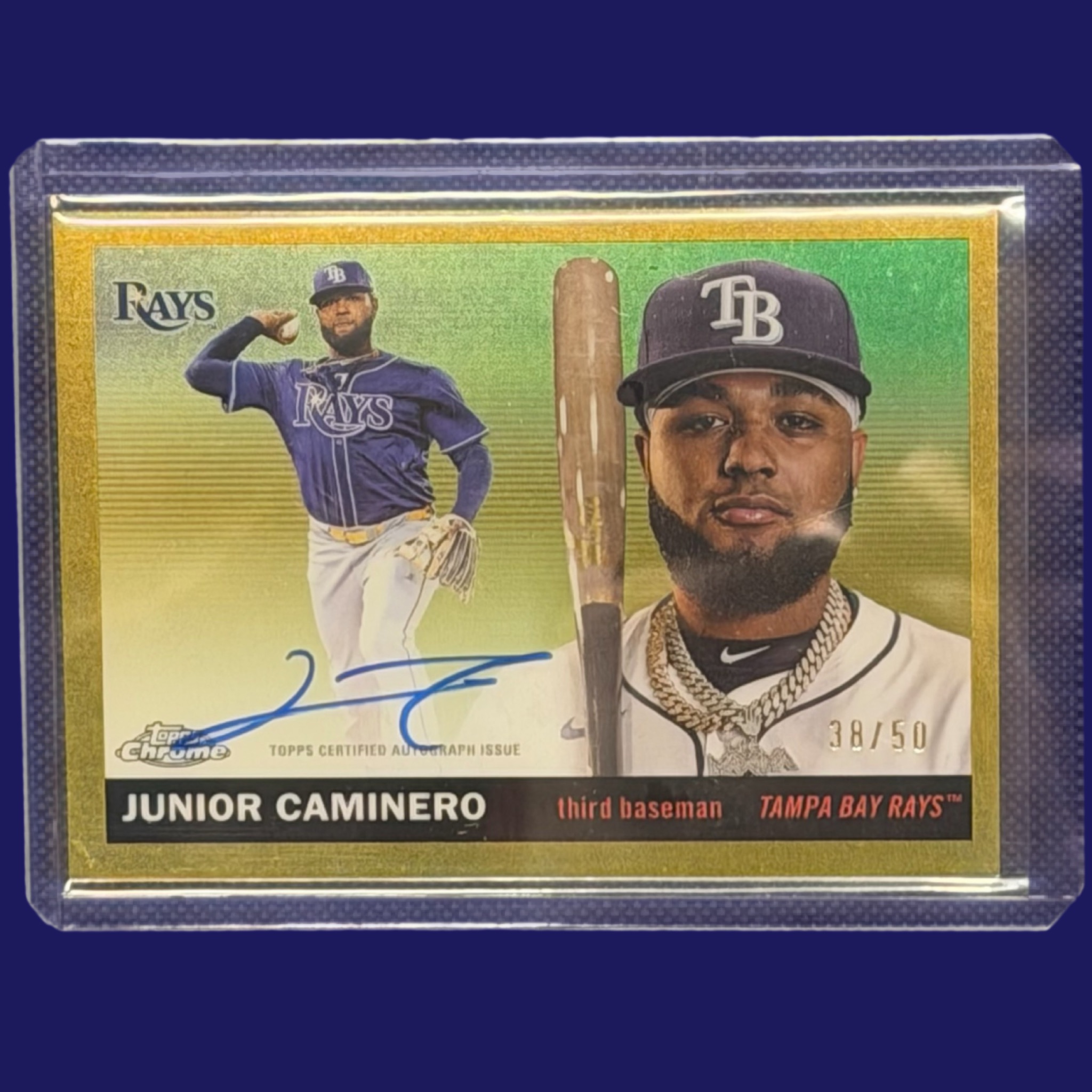 Junior Caminero Auto Gold /50 Chrome Platinum Tampa Bay Rays