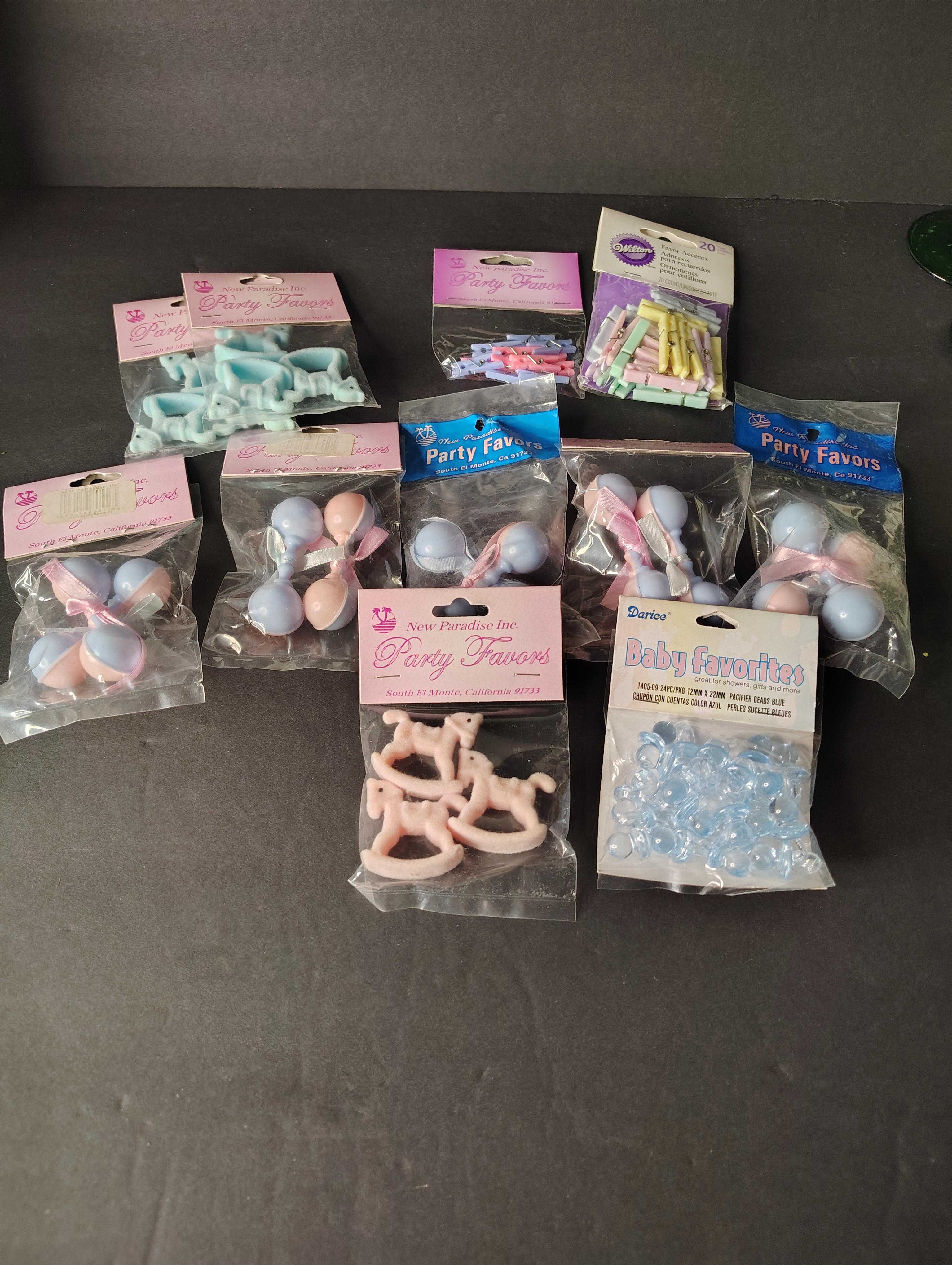 Vintage Baby Shower Table Plastic Party Favors Velvet Rocking Horses ...