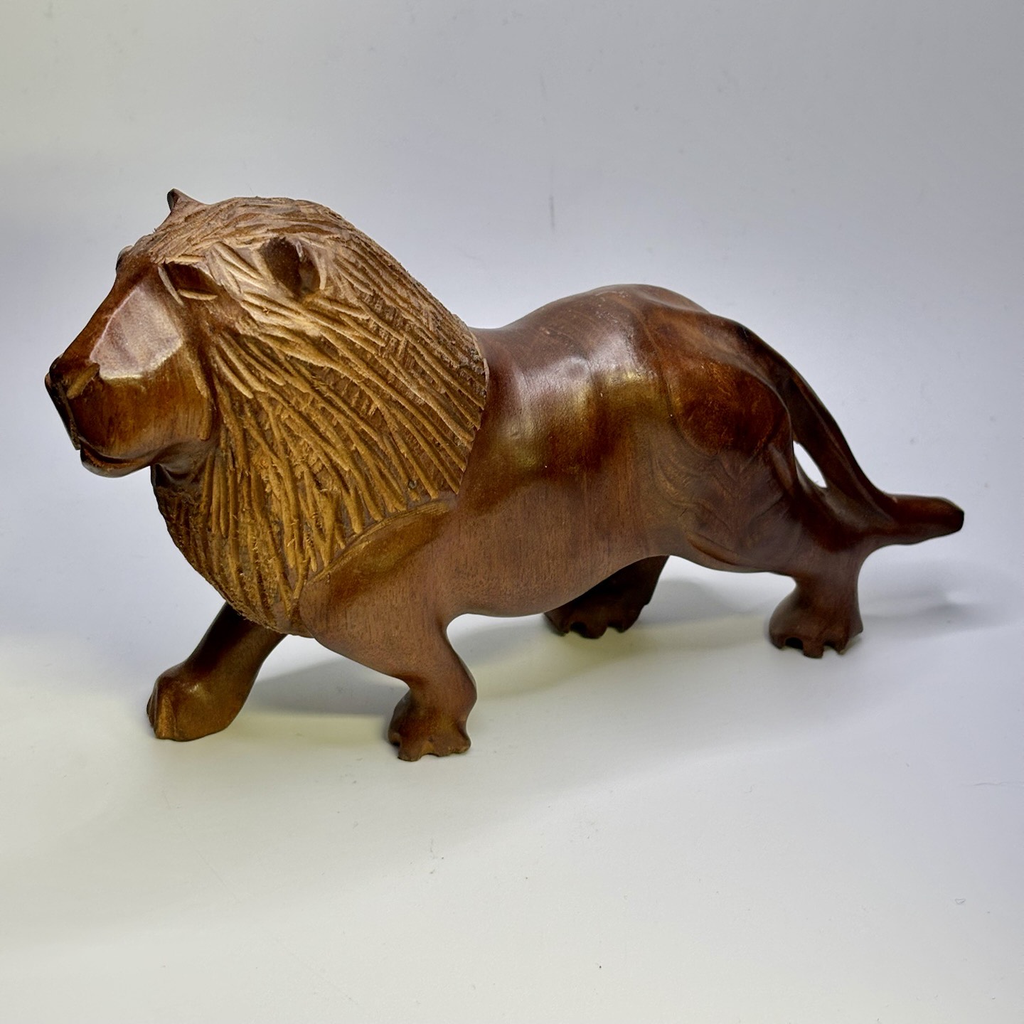 MCM Style Wood Carved Lion Figurine Statue 8”