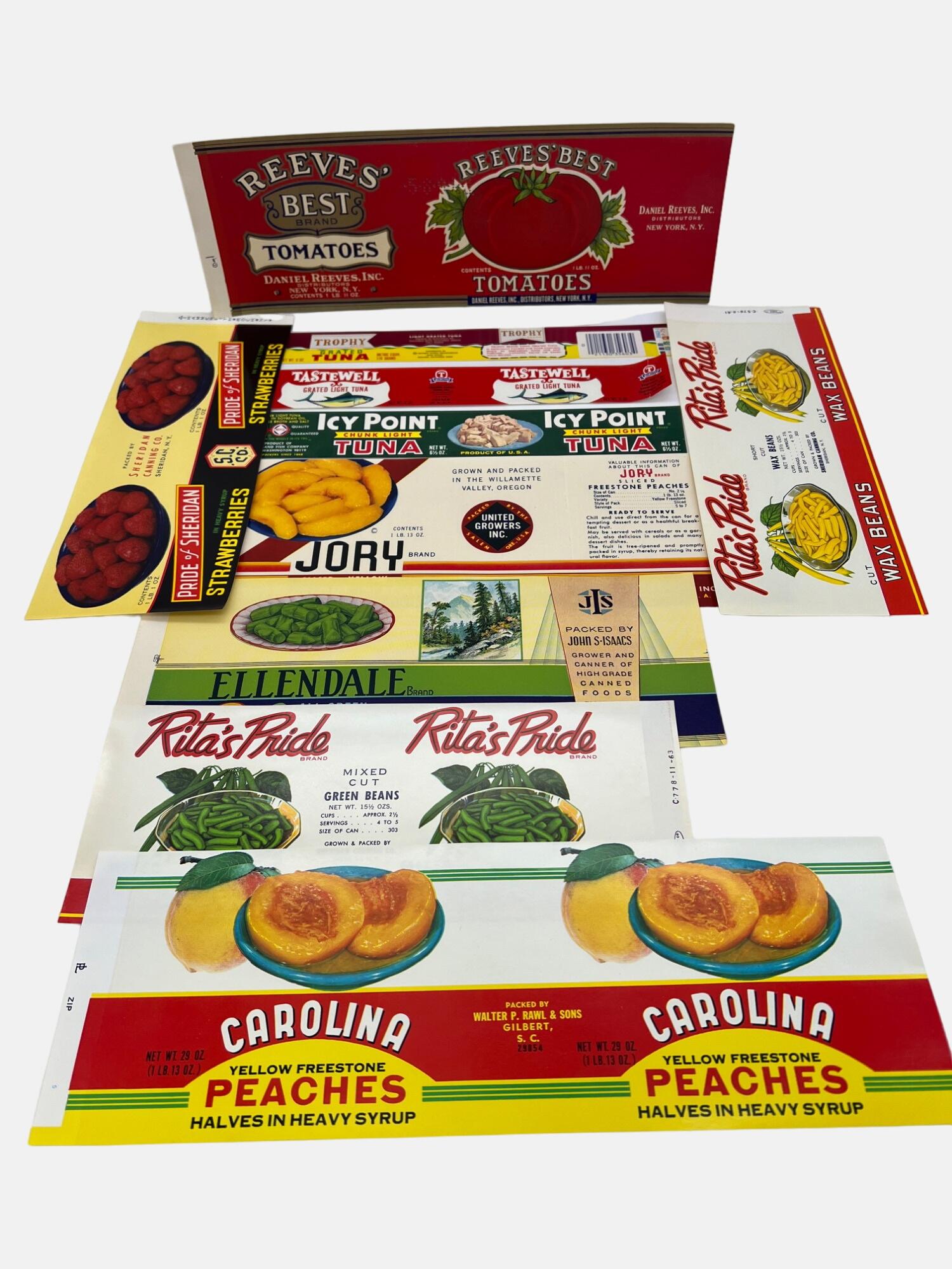 10 Vintage Fruit, Vegetable, &amp; Tuna Can Labels Peaches Tomatoes Beans ...