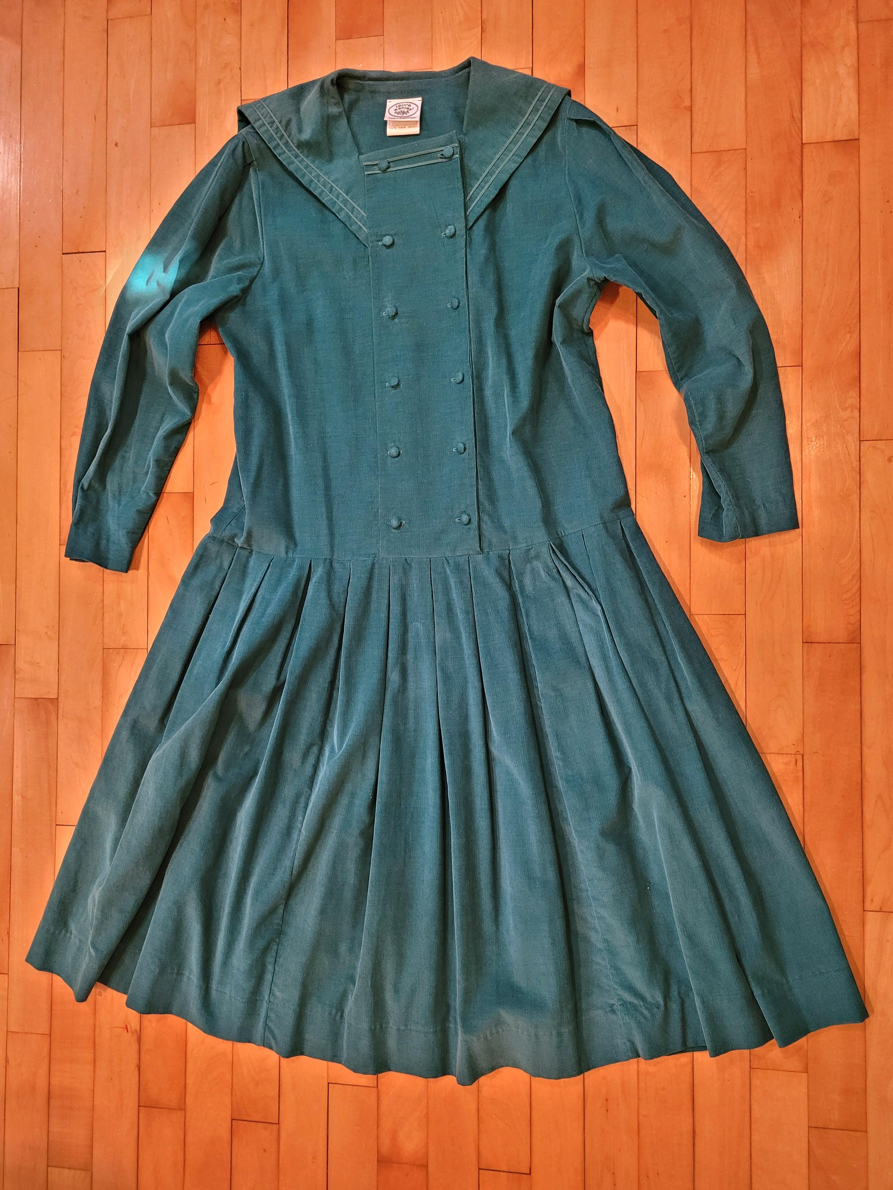 Vintage 80s Laura Ashley Dress Sailor Collar Dropwaist Pleated