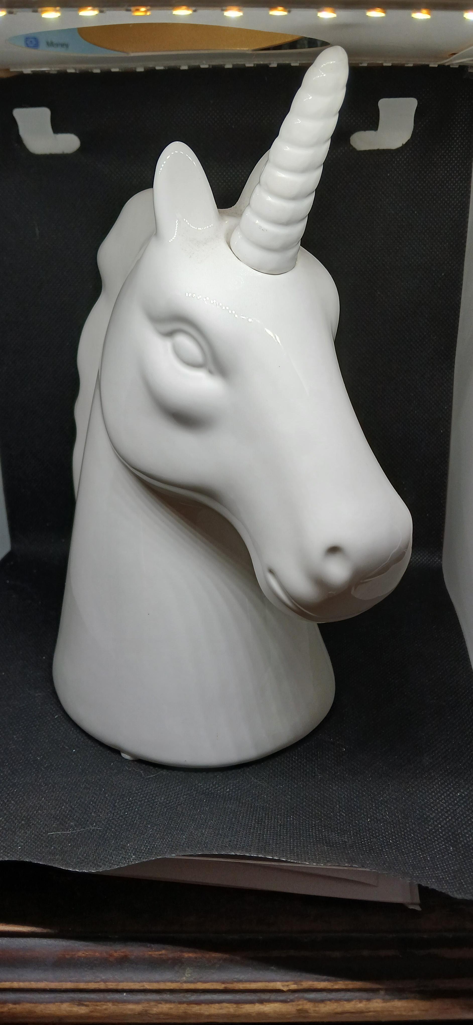 Elegant White Ceramic Unicorn Bust Coin Bank