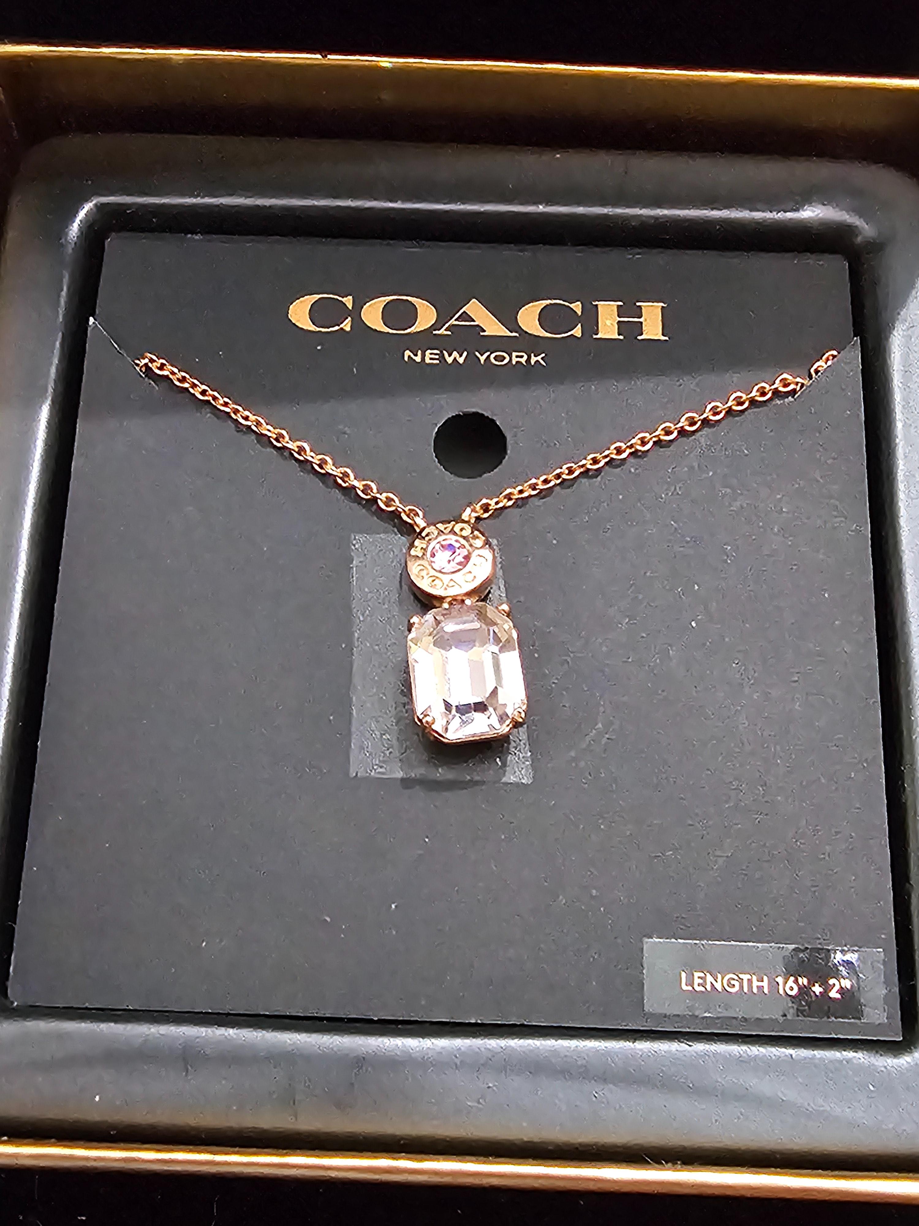 Coach Rose Gold-Tone Crystal Pendant Necklace