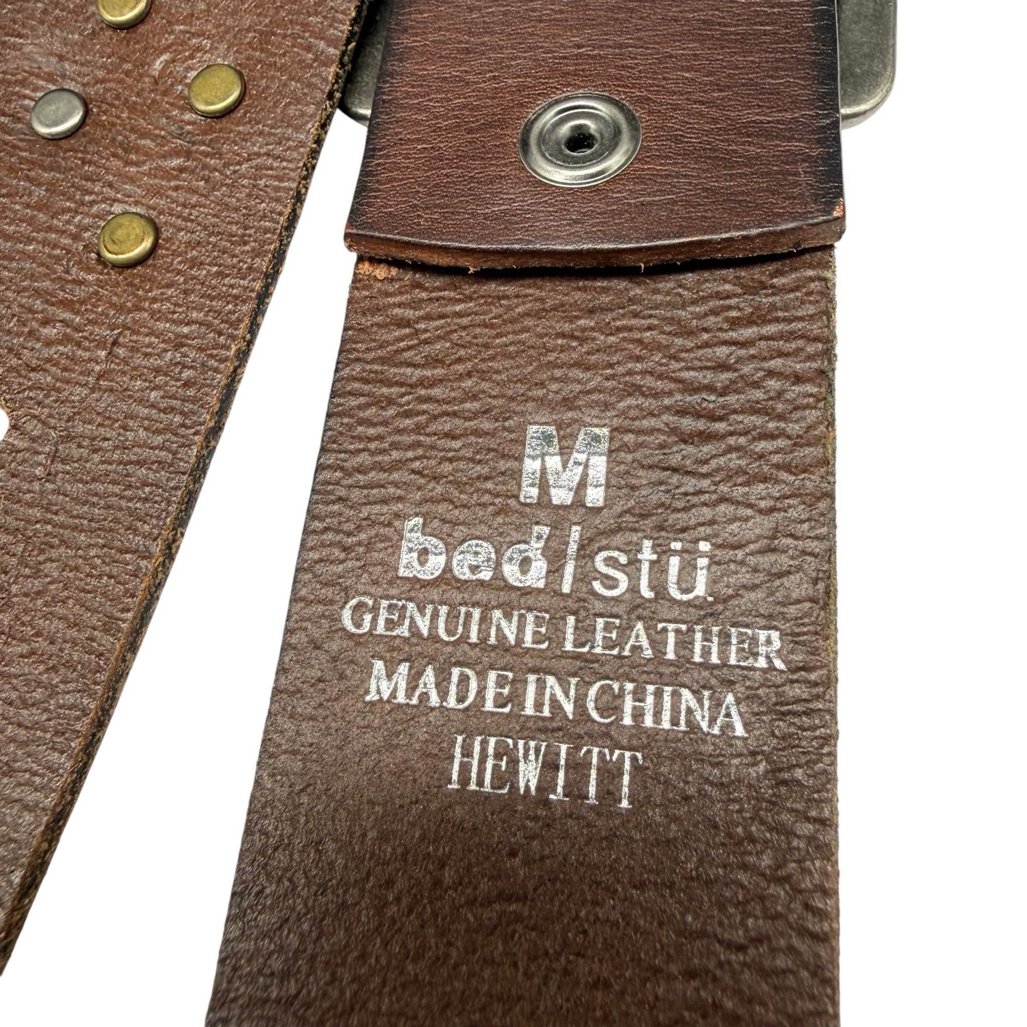 bed stu HEWITT Leather Studded Belt Brown Silver Gold Rivets  display picture 3