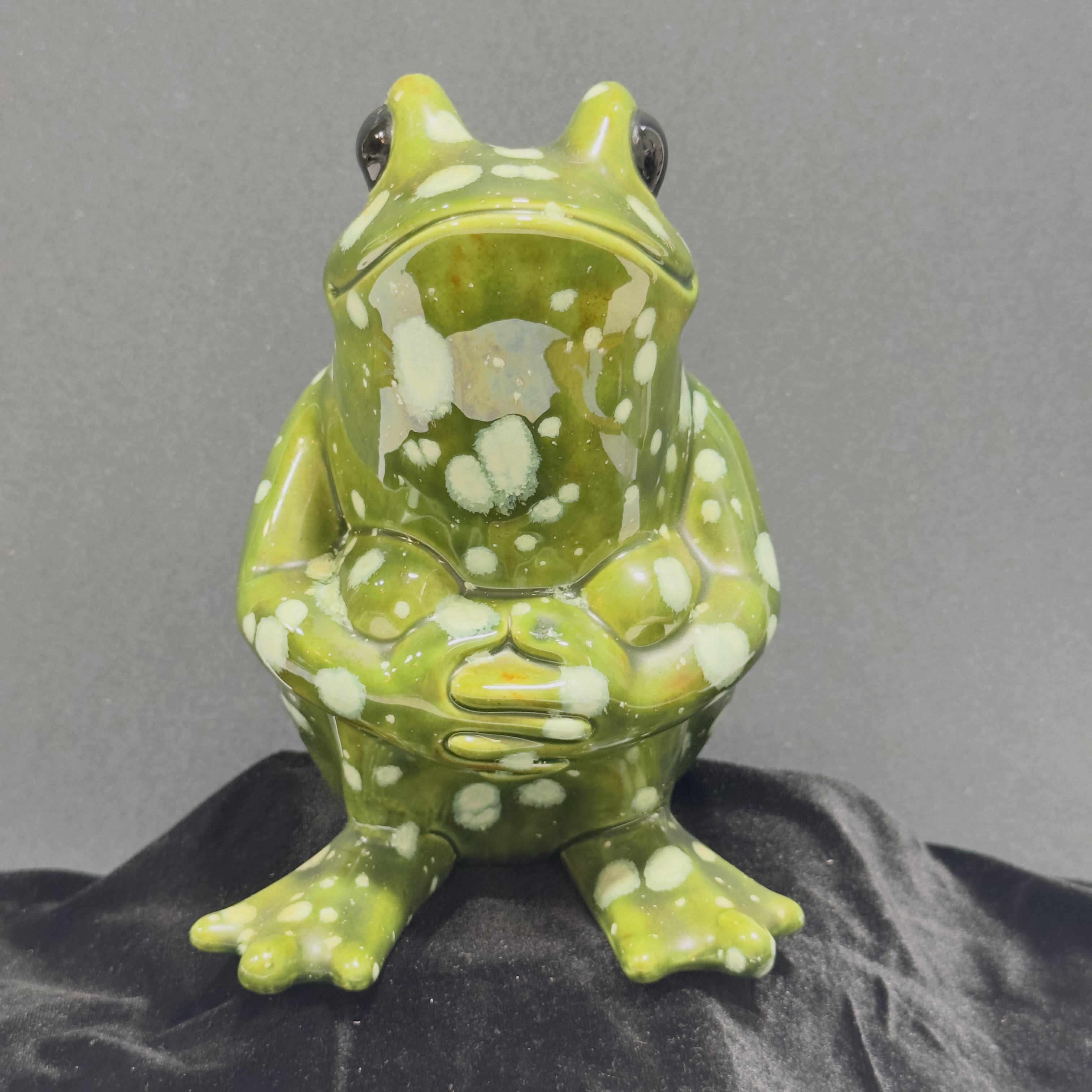 #1262 Sitting Reclining, Ceramic Hand Made Frog, Clasped Hands, Painted ...