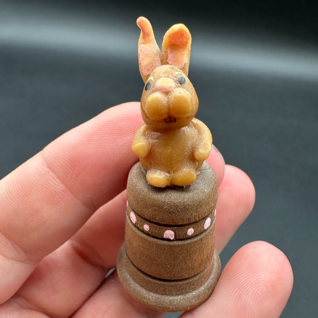 Miniature Handcrafted Derpy Bunny Thimble 2”T, Unmarked