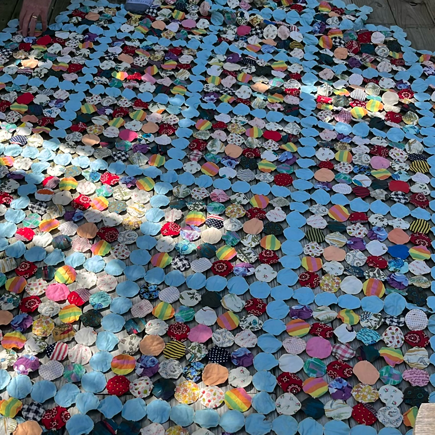Antique Vintage Yo Yo Quilt Block Runner 1930 Feed Sack Greens