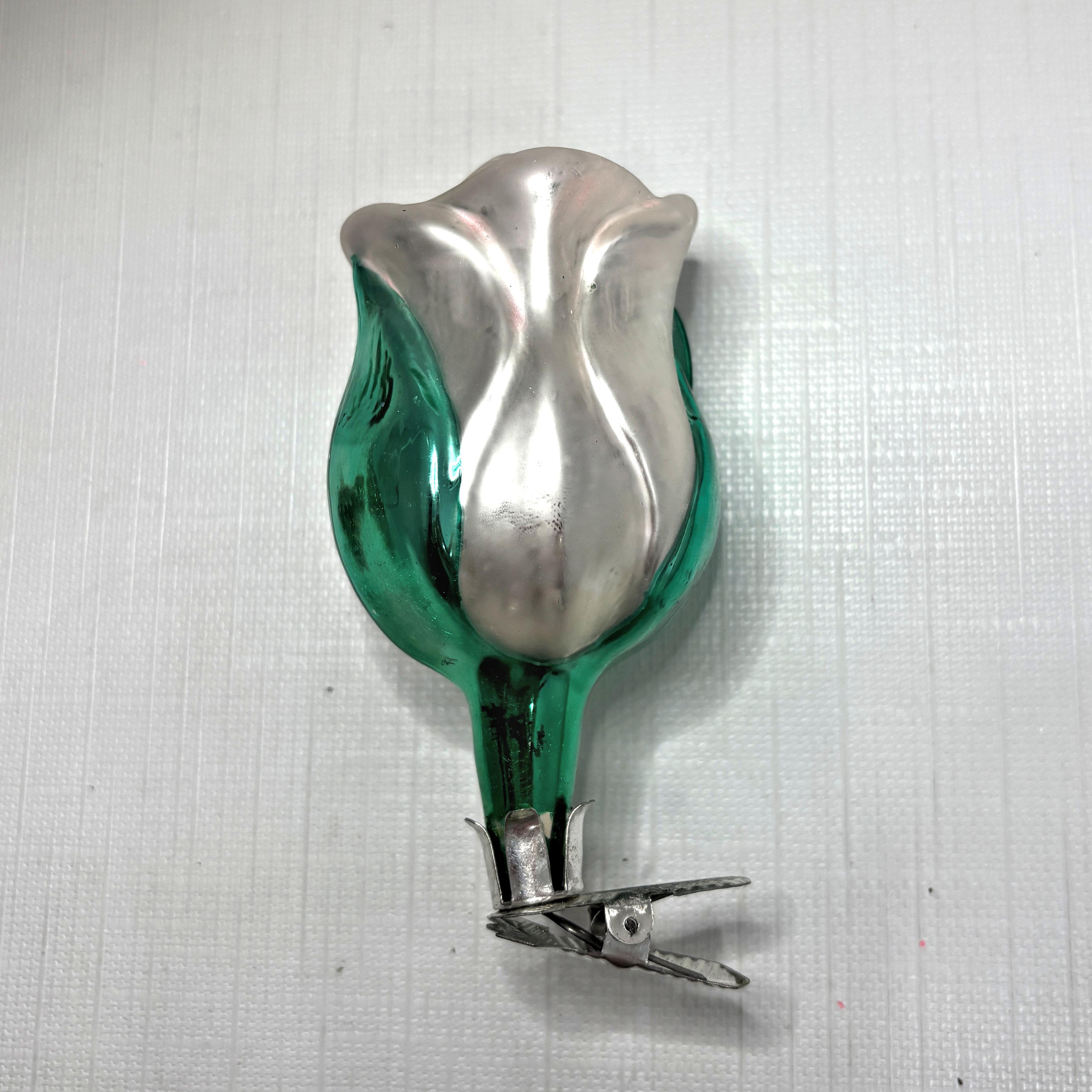 Clip On Glass Rose Ornament White Christmas Cottage Core Shabby Decor ...