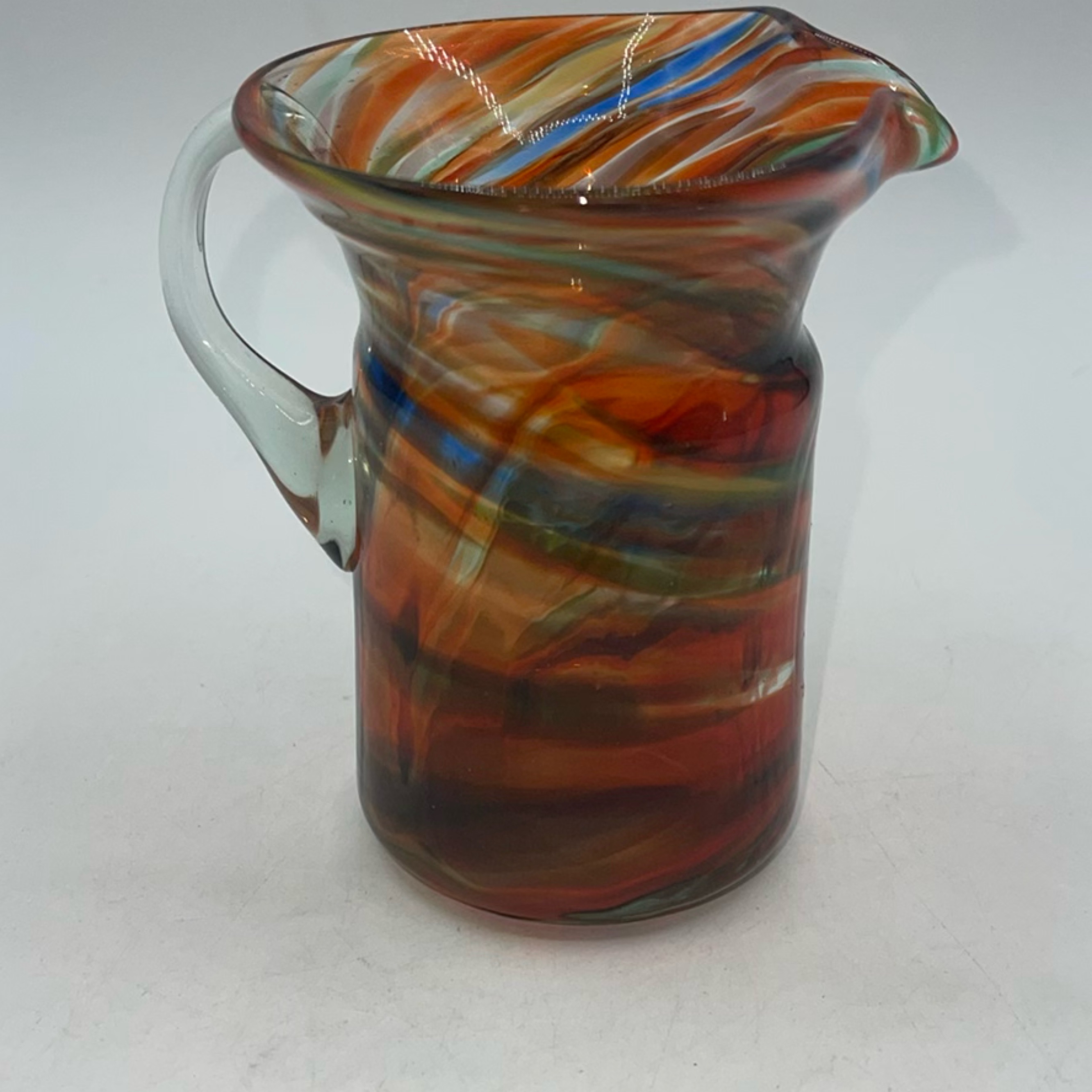 Color Pitcher Art Glass Pitcher Multi Color Swirl 4.25”