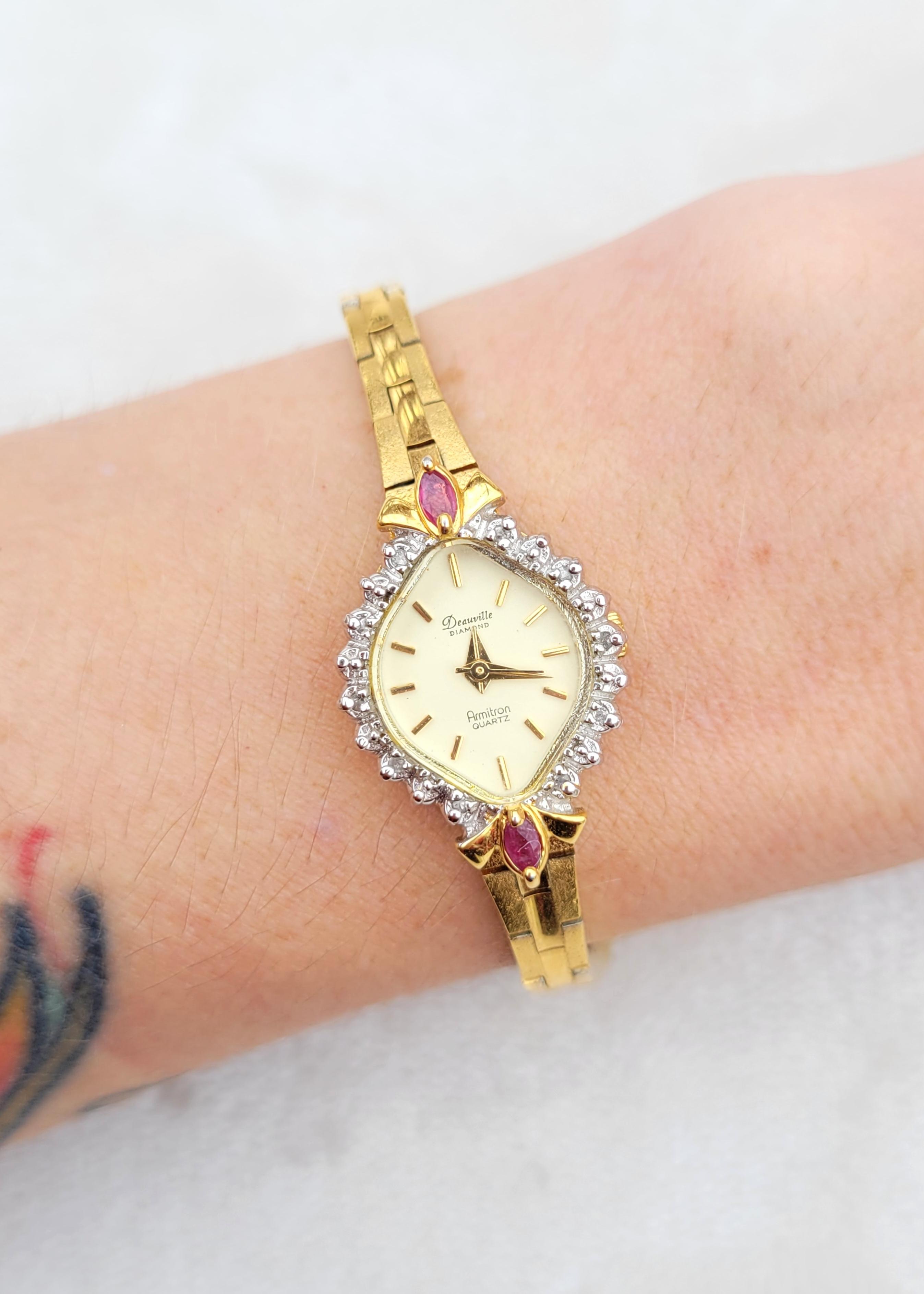 Armitron Deauville Diamond Ruby New Battery Ladies‎ Watch 16MM 5.75\