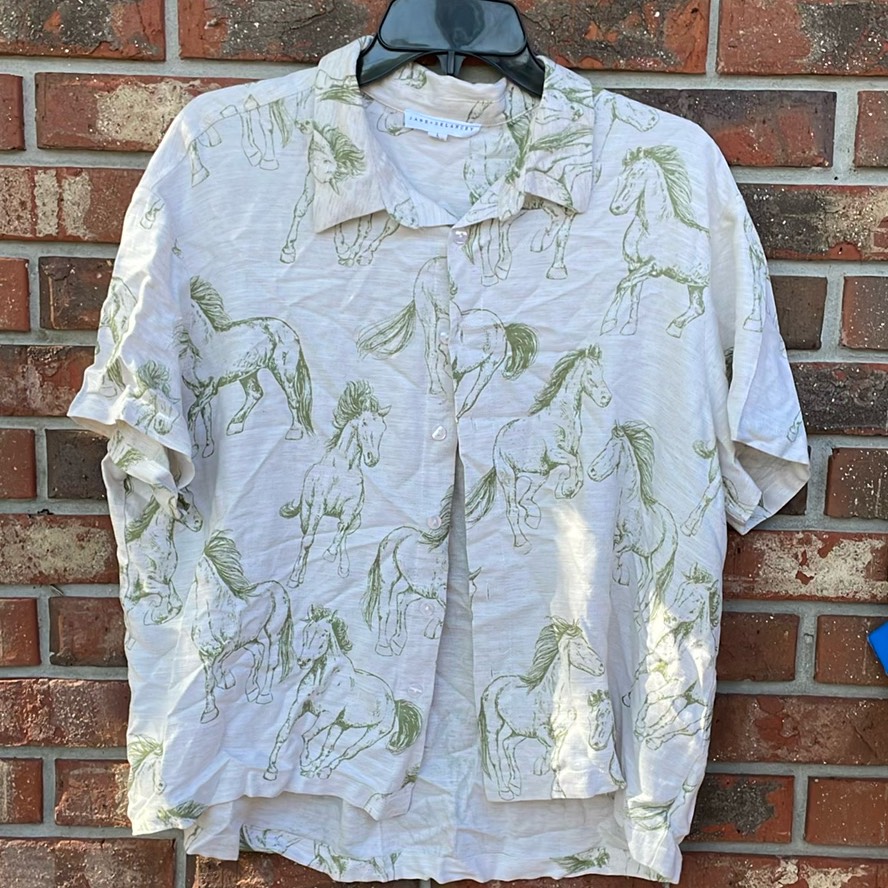 Horse Embroidered Denim Button Down Shirt