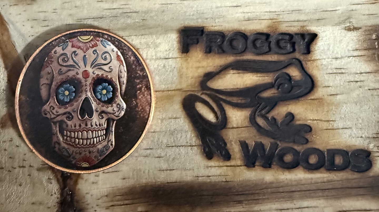 1oz Colorized Sugar Skull Copper Round.