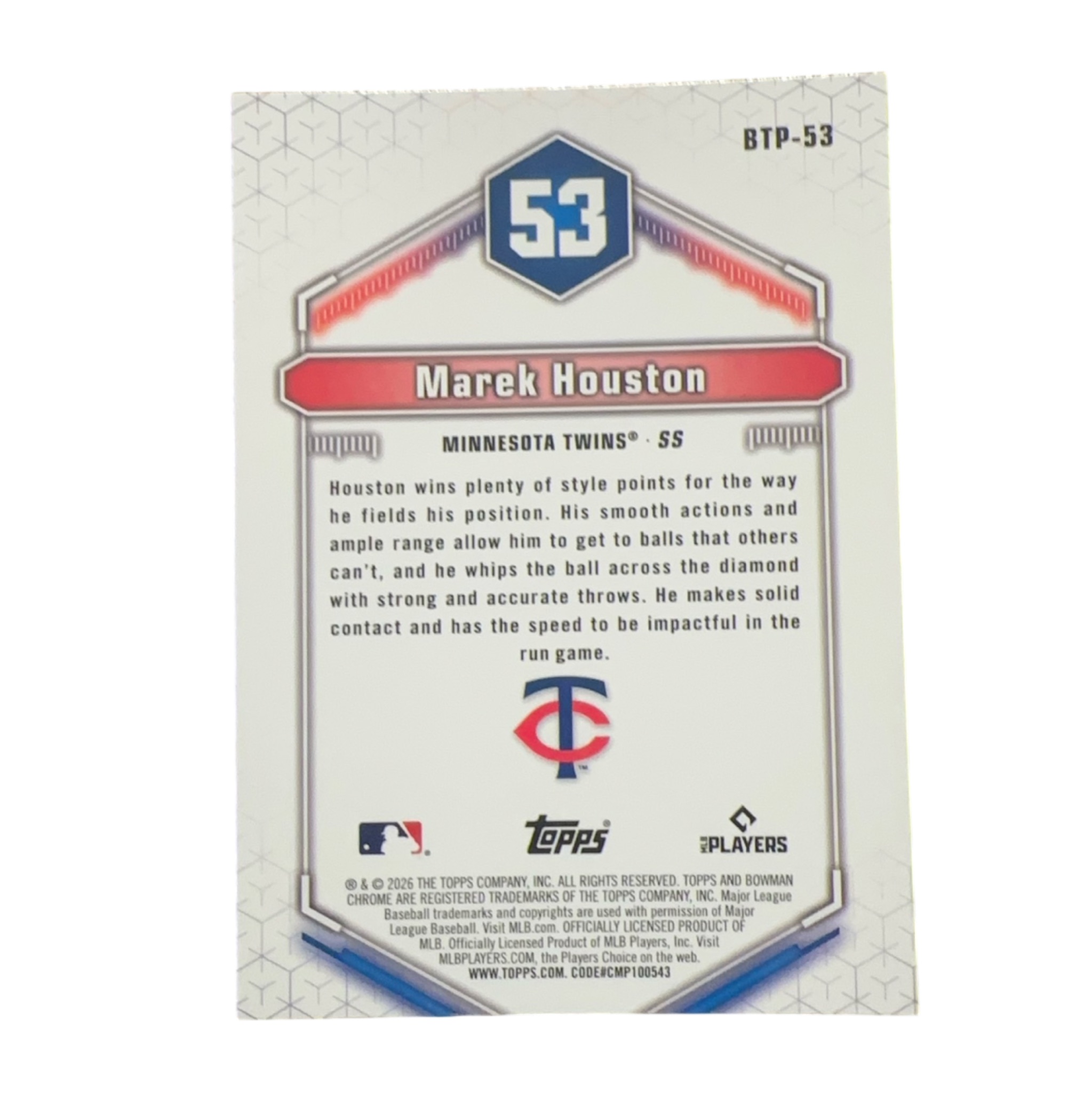 Marek Houston 2026 Bowman Chrome Top 100 Aqua 107/125