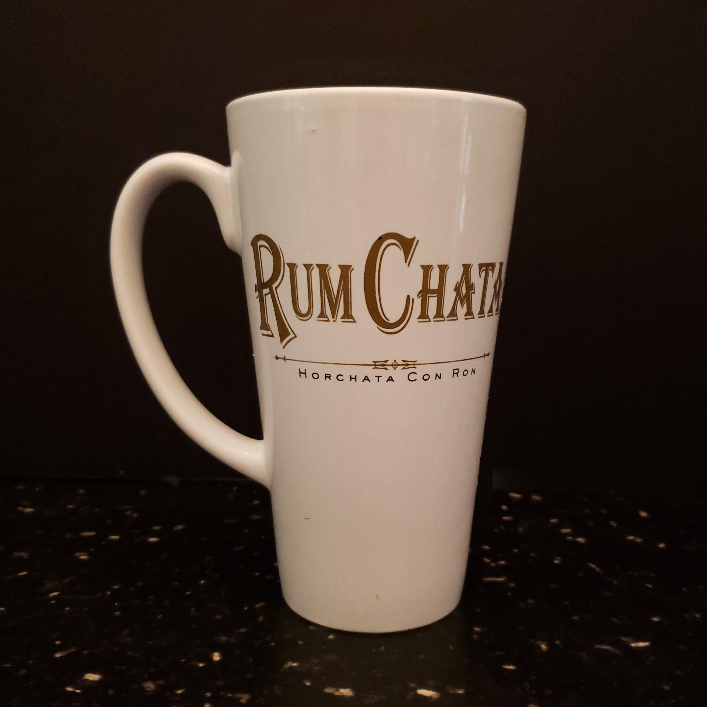 Rum Chata Horchata Con Ron Ceramic Coffee Mug Cup 6" Tall White Gold