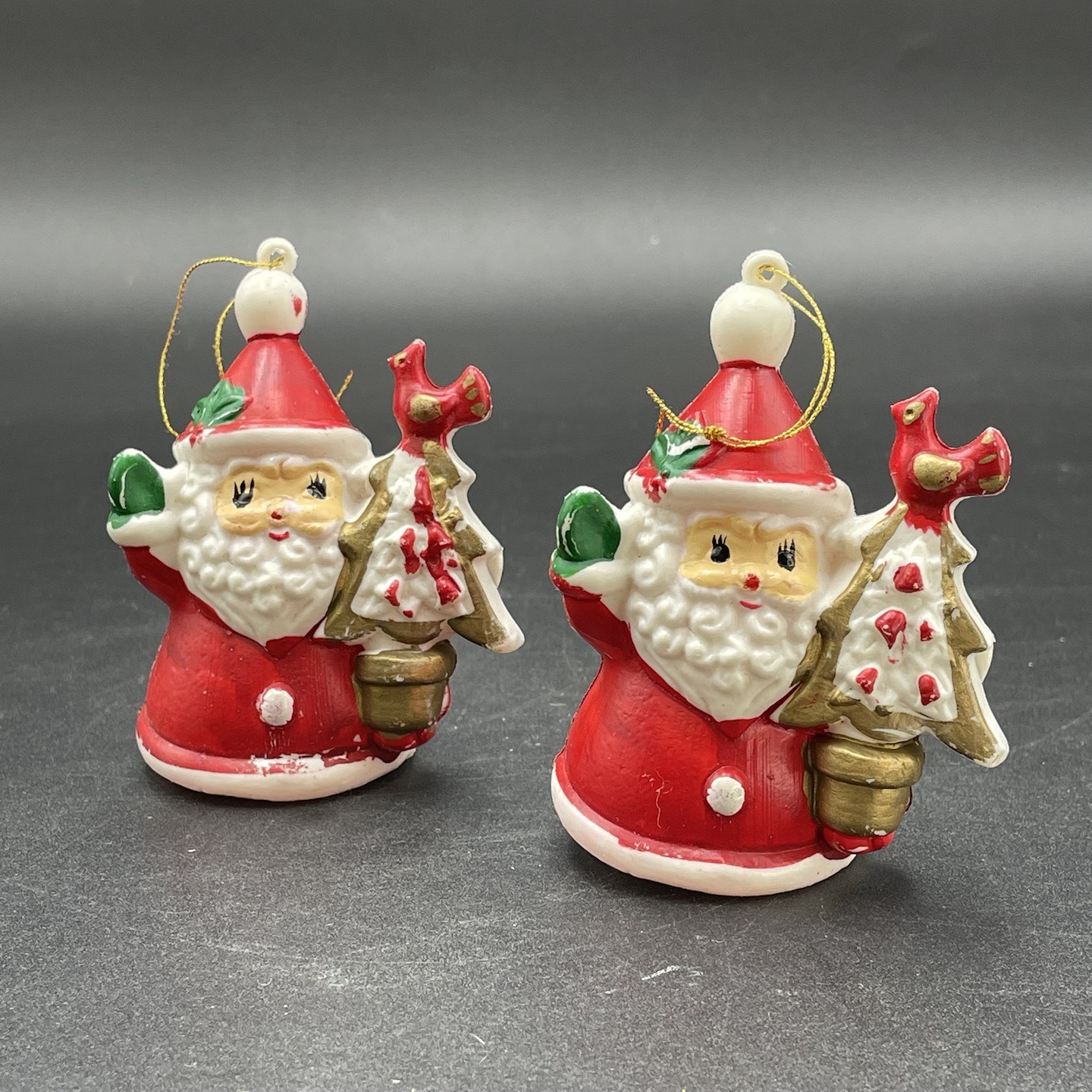 Blow Mold Santa with Tree Cardinal Christmas Ornaments Set of 2 Kitsch ...
