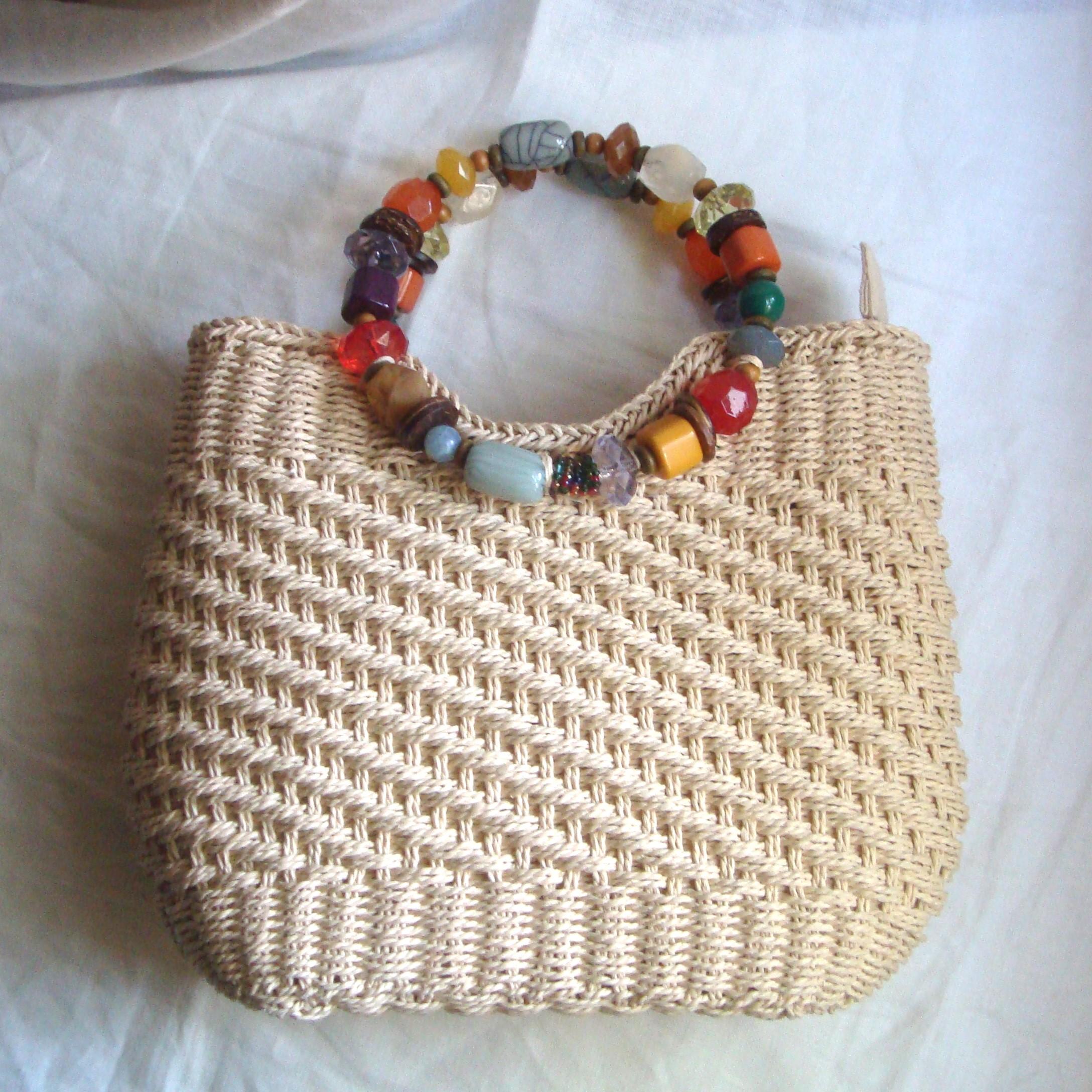 Cappelli Straworld Small Woven Purse Chunky Bead Handle