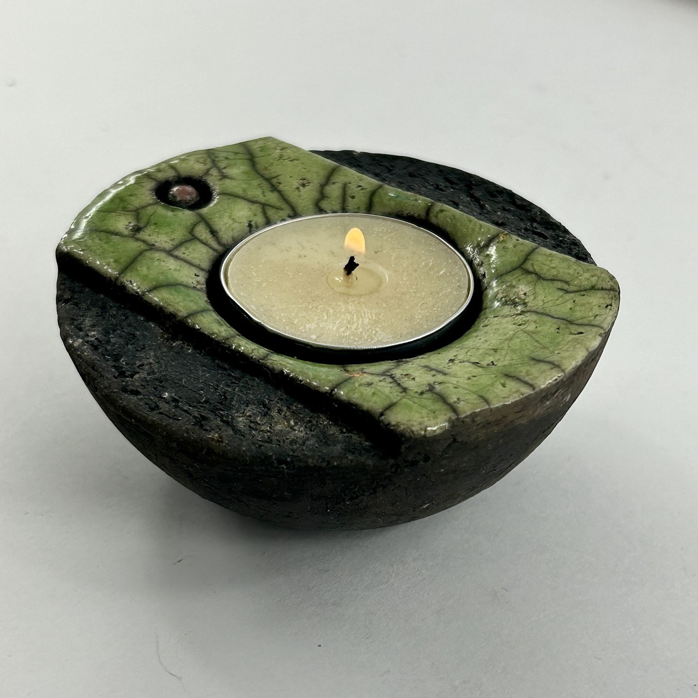 Small Raku Studio Pottery Tealight Holder Sweden