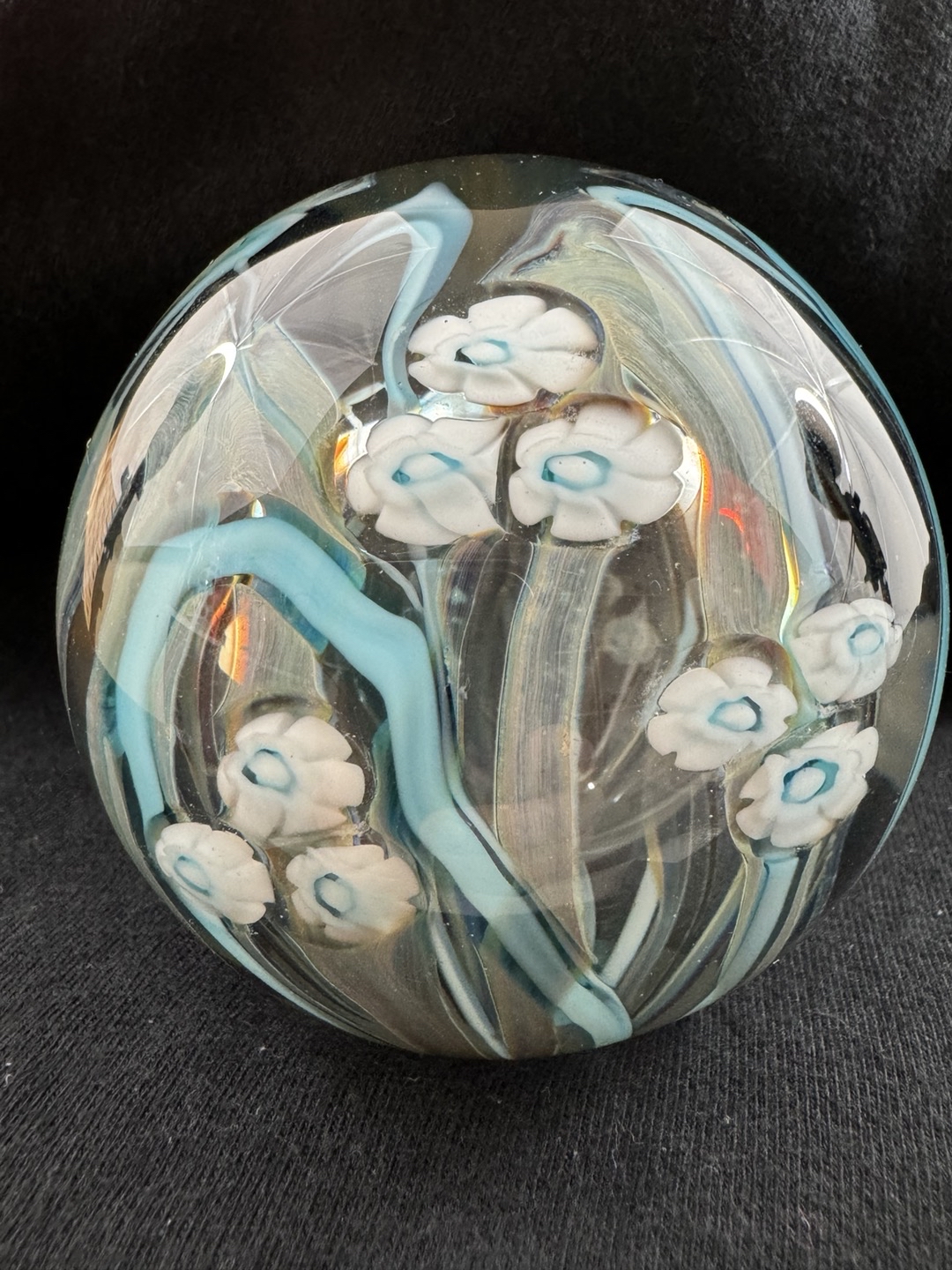 RARE RICK MILLER STUDIO ART GLASS PAPERWEIGHT 1184 BITTERSWEET GLASSWORKS