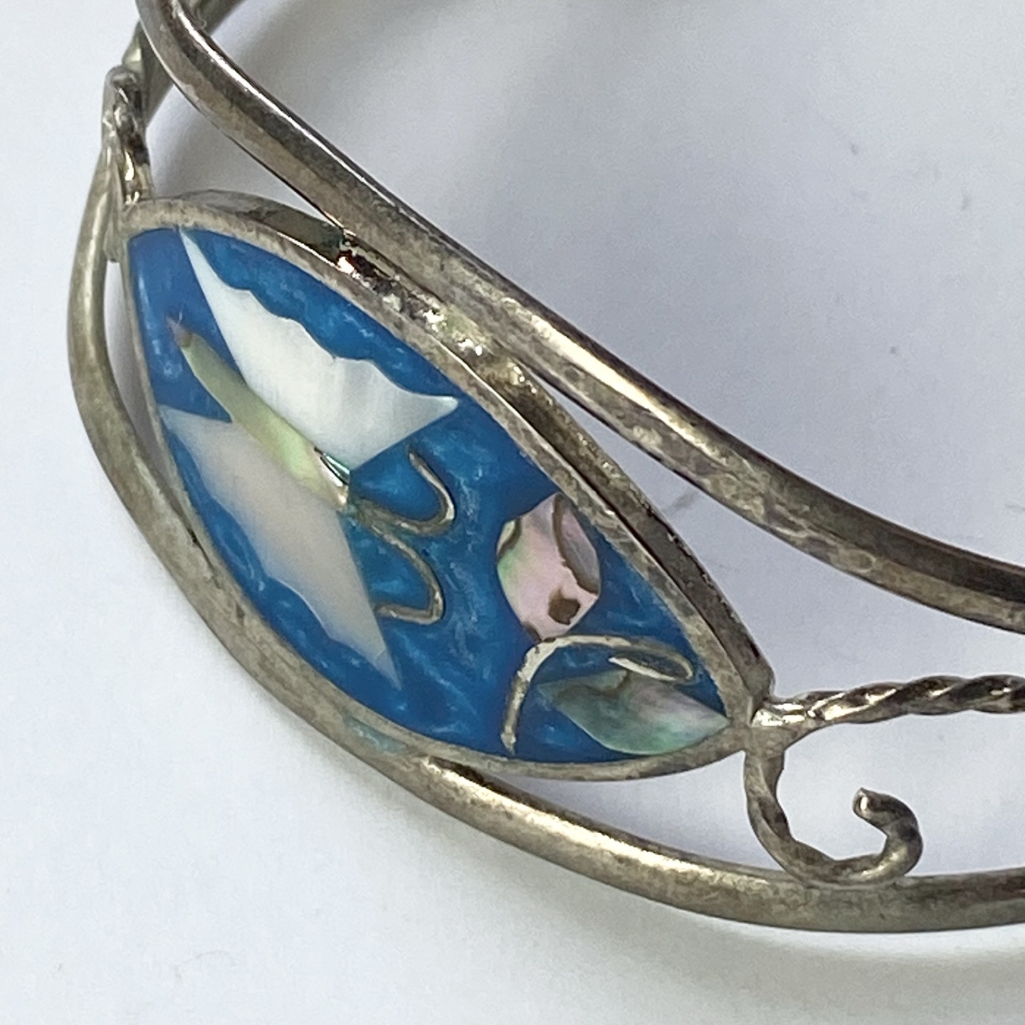 Bracelet Alpaca Mexico En Argent Et Turquoise - Bijou Artisanal D'occasion - Style Bohème Ethnique