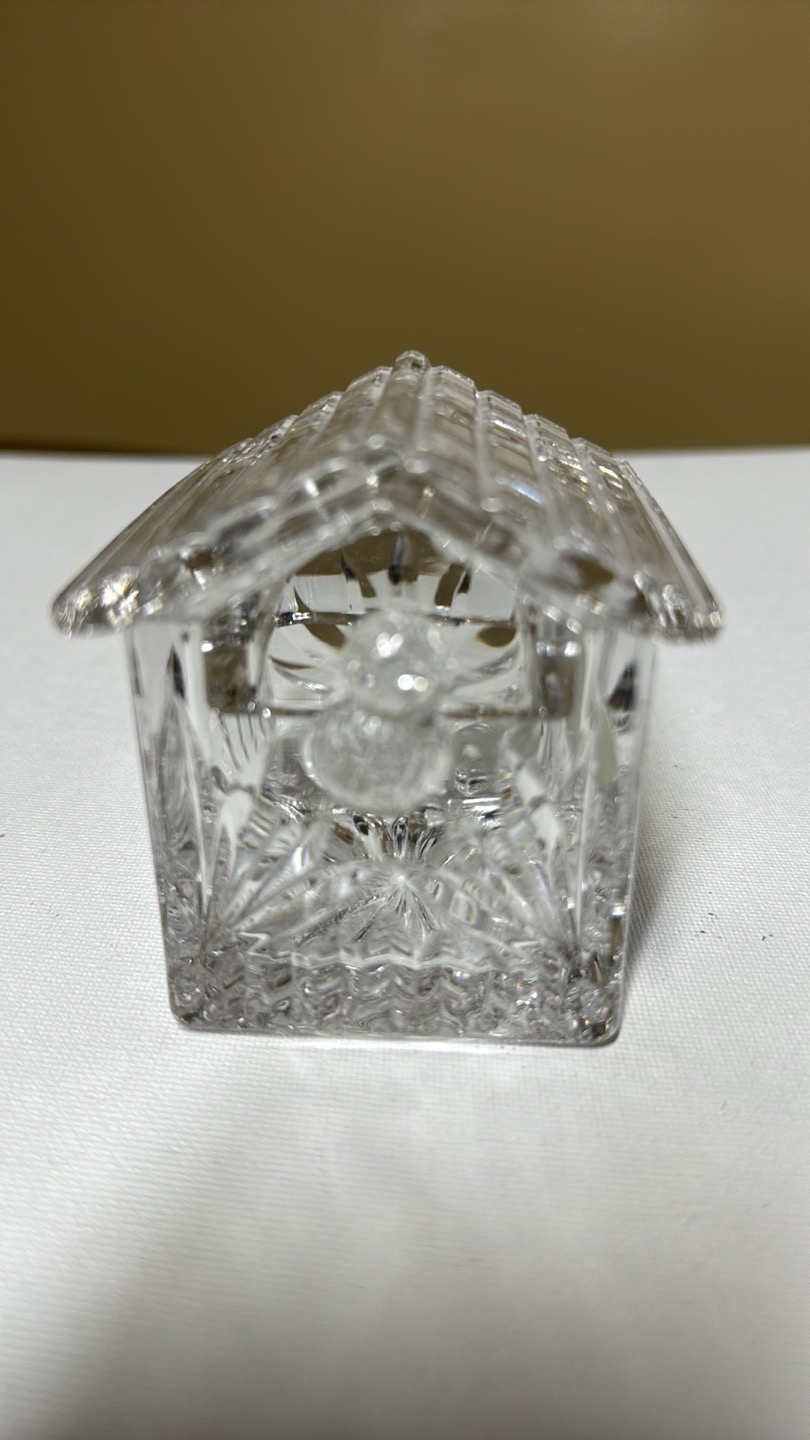 Princess House 24 Lead Crystal Bird House Trinket Box Lidded Germany princess-house-24-lead-crystal-bird-house-trinket-box-lidded-germany