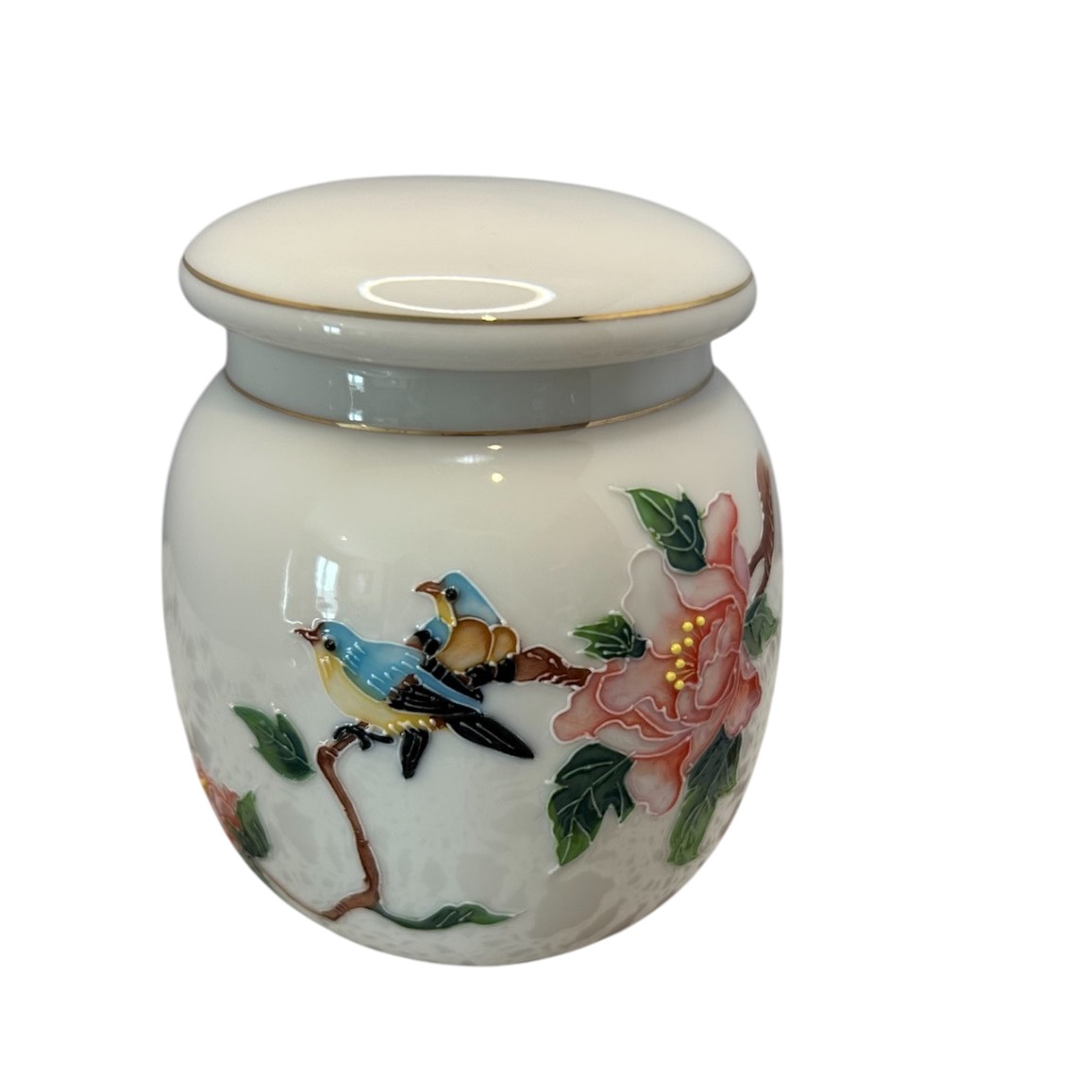 Teavana Porcelain Tea Container With Painted Birds And Floral 4x4