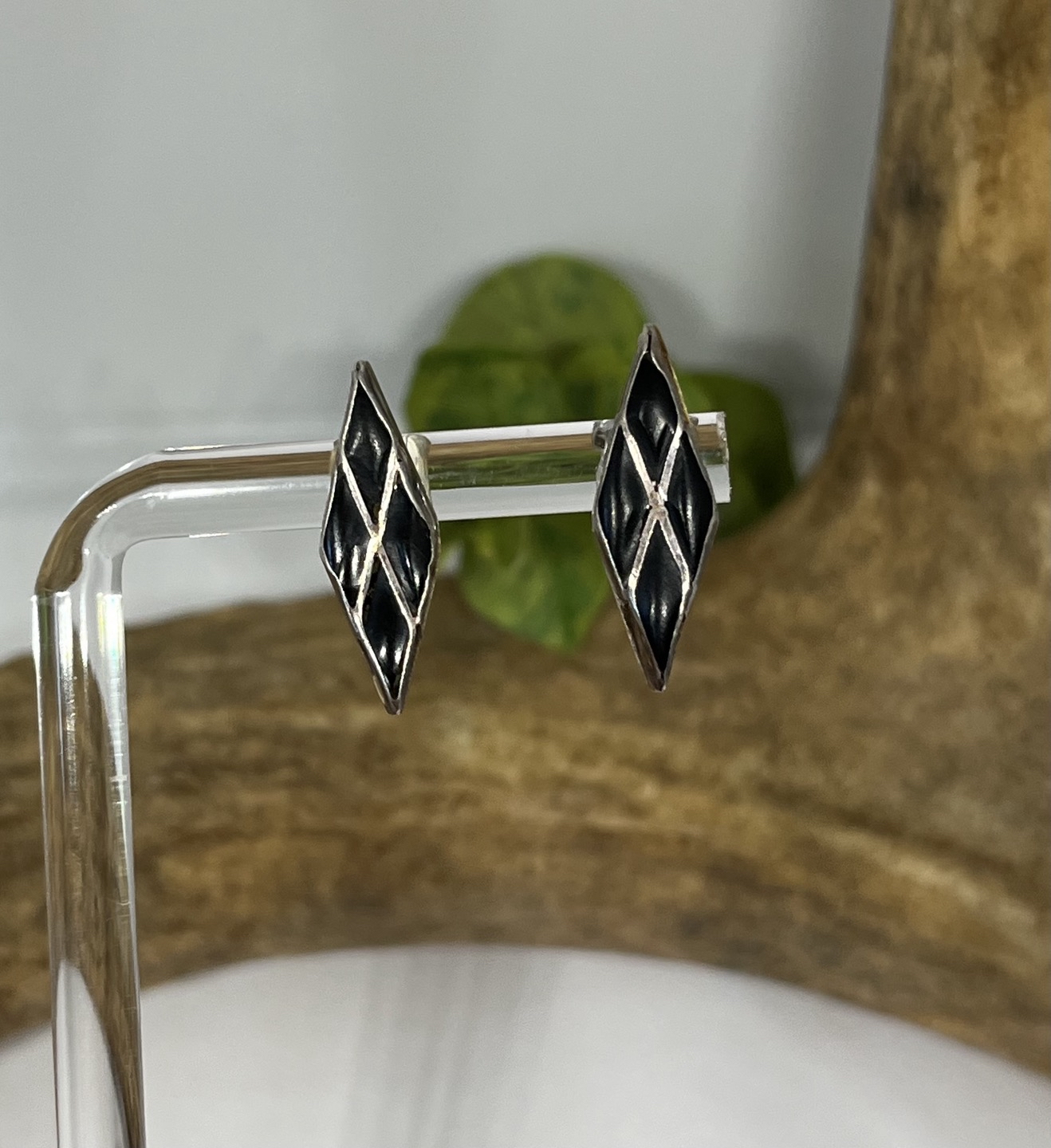 Vintage Sterling Silver Black Onyx Southwestern Stud Earrings