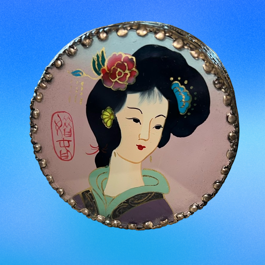 Geisha Reverse Painted Trinket Box With Mirror
