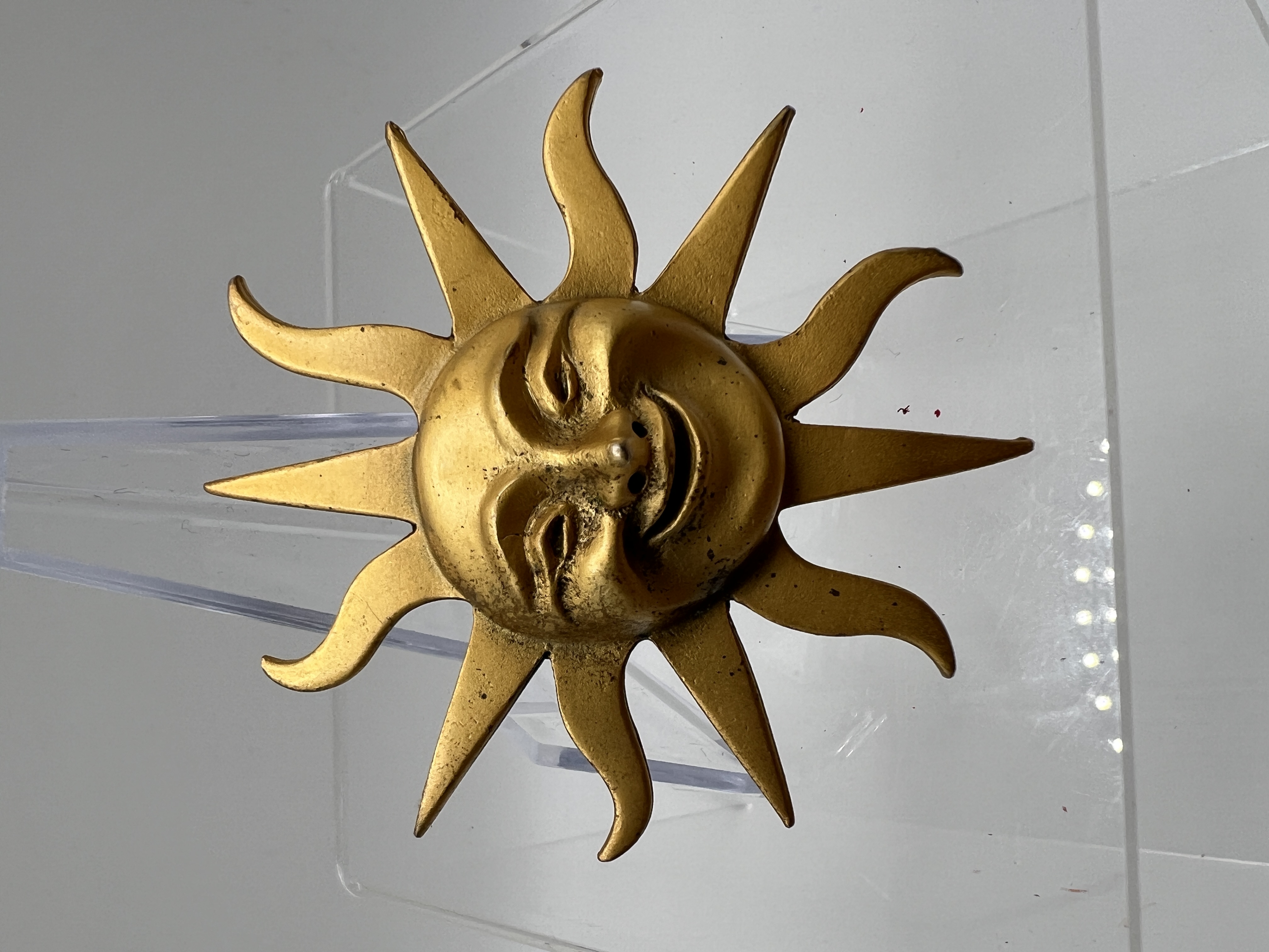 Vintage Gold Tone Sun Face Brooch Celestial Boho Sunburst Pin 2.25”