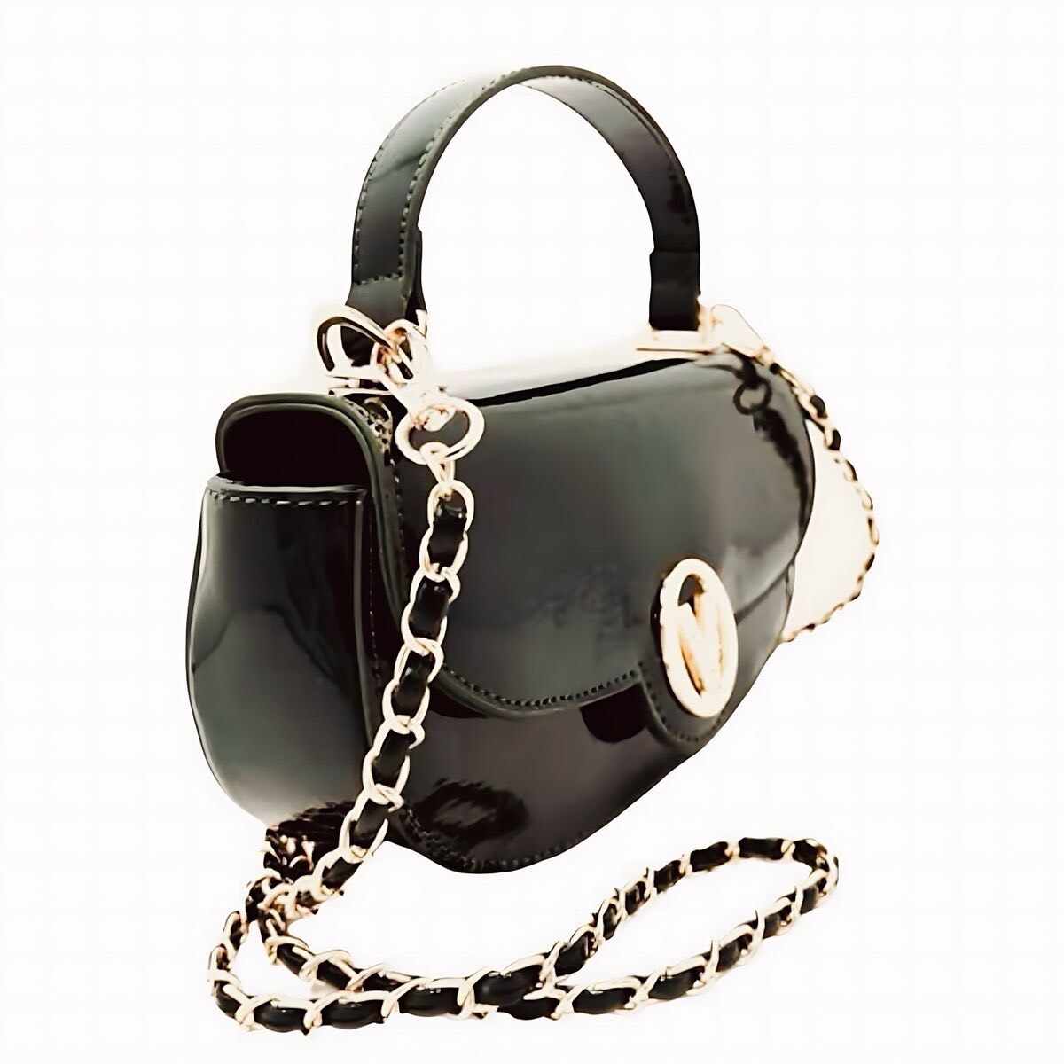 NWT VALENTINO ORLANDI Black Vegan Patent Leather Top Handle