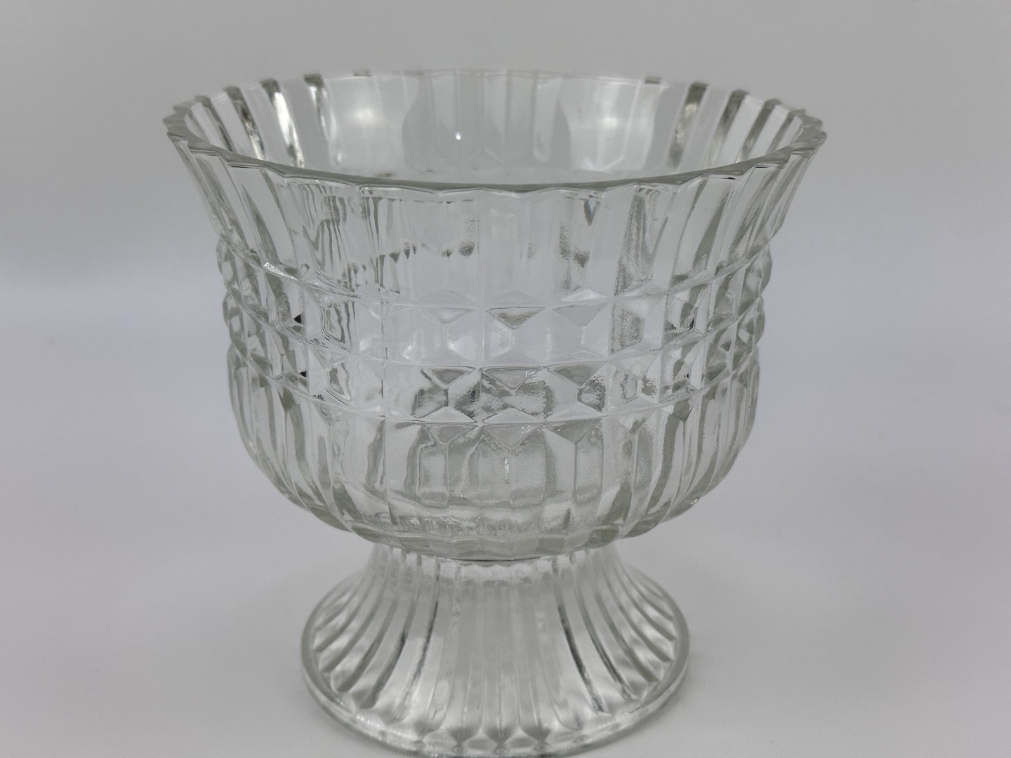 Vintage Glass Compote Dish Ribbled Pedestal Candy Fruit Bowl FTDA 1986