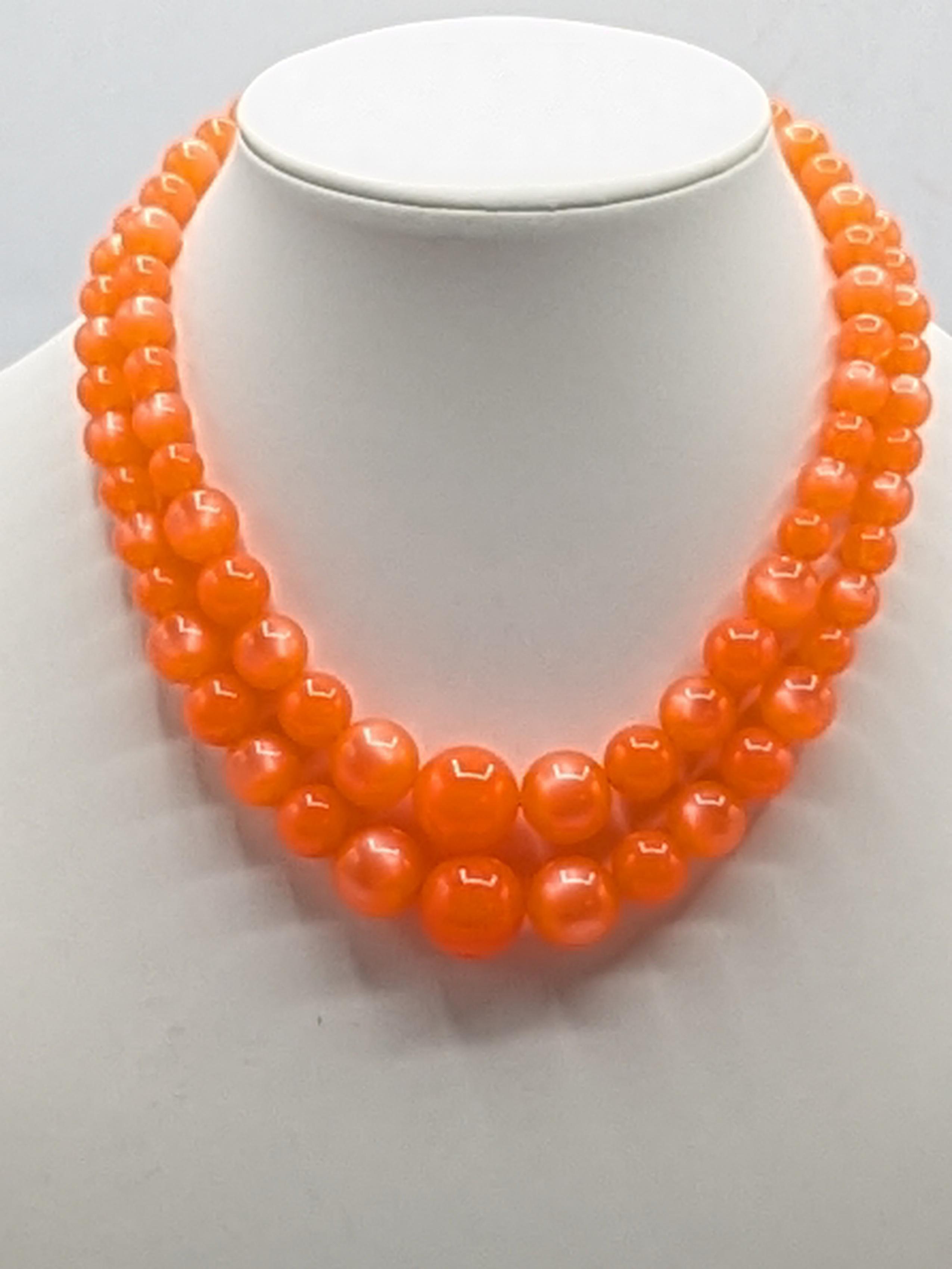 Vintage Double-Strand Orange Beaded Necklace