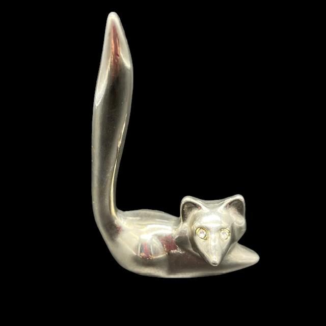 Little Solid Metal Fox with Long Tail & Rhinestone Eyes 4" tall