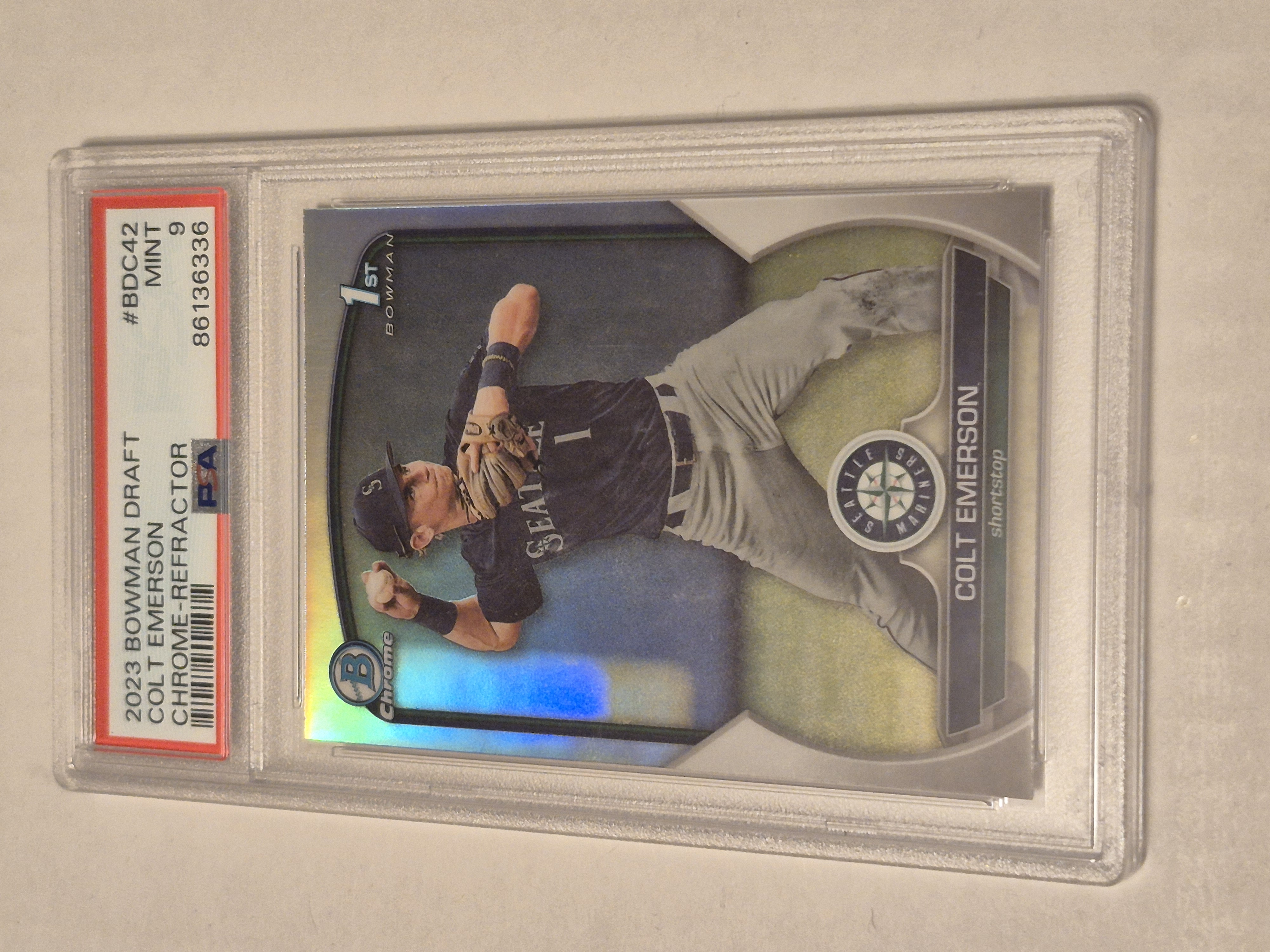 Colt Emerson 2023 Bowman Draft Chrome Refractor #BDC-42 PSA 9 Mariners