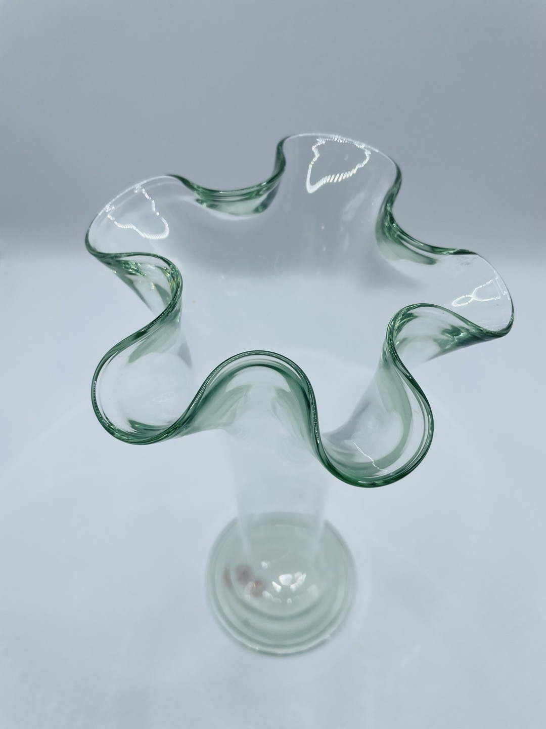 La Mediterranea, Recycled Light Green Glass, Ruffle Top Vase, Made La Mediterranea, Recycled Light Green Glass, Ruffle Top Vase, Made