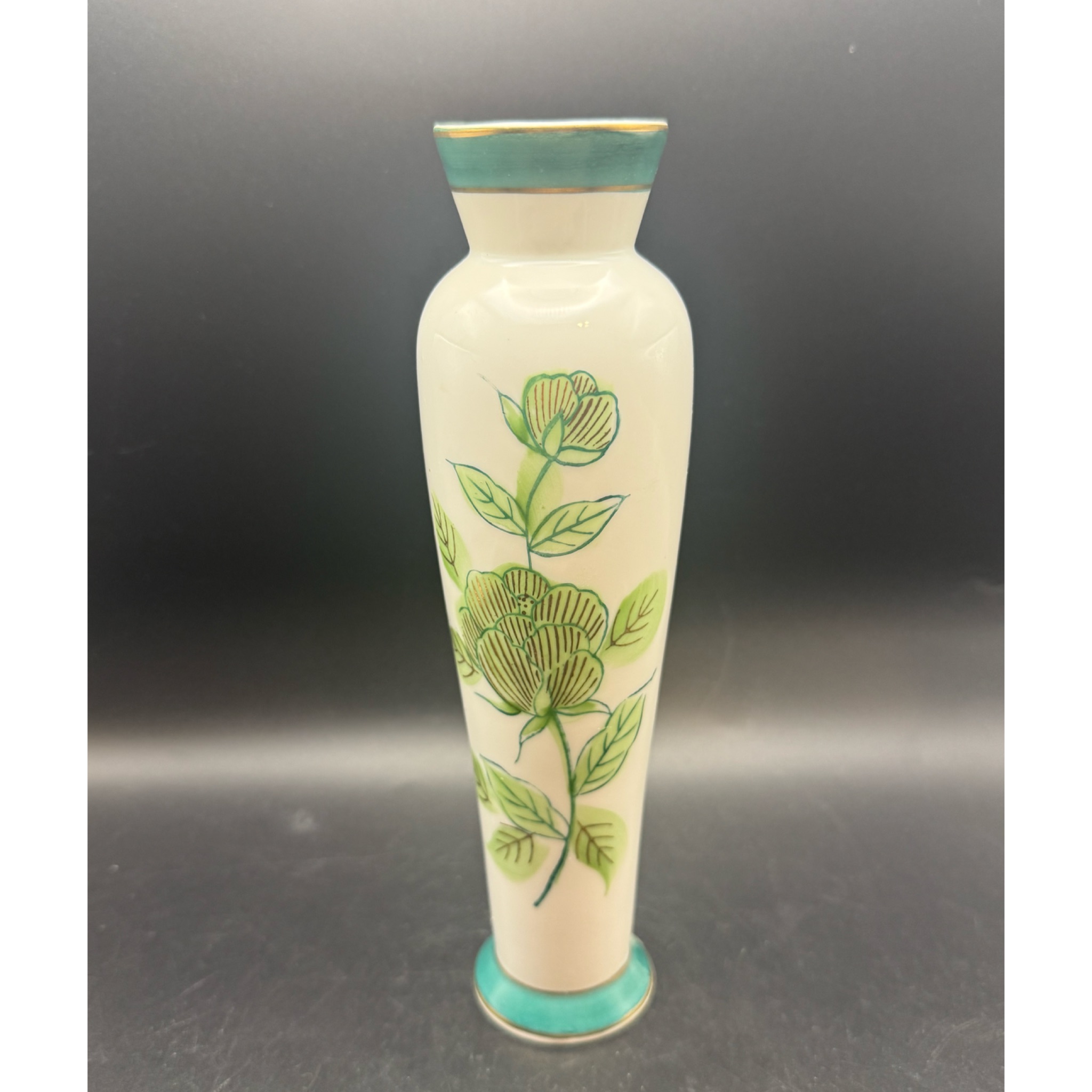 Niknax · Vintage Hand-Painted Green Floral Japanese Vase