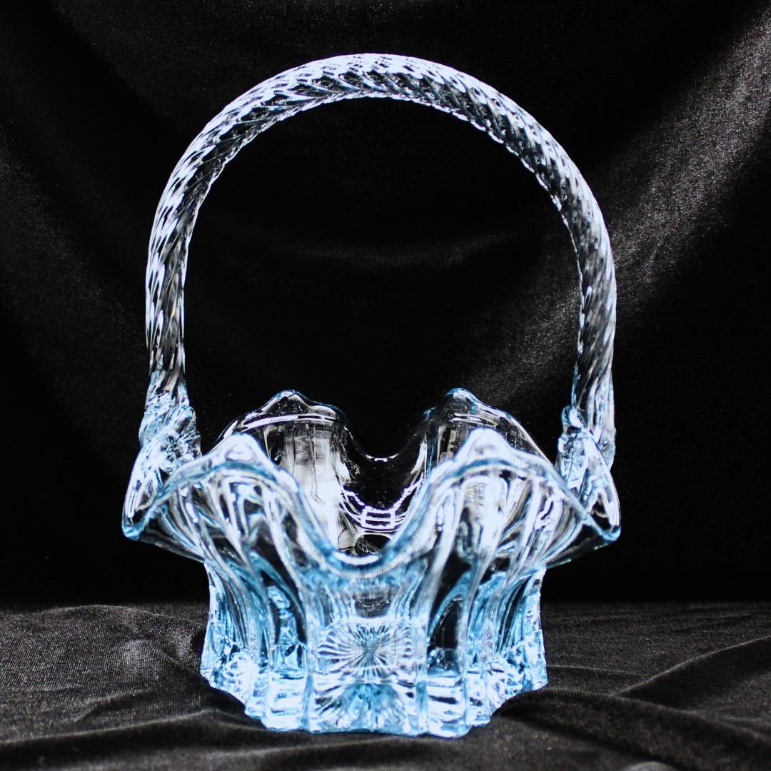 Vintage Fenton Blue Glass Basket with Star Design Bottom and Ruffled ...