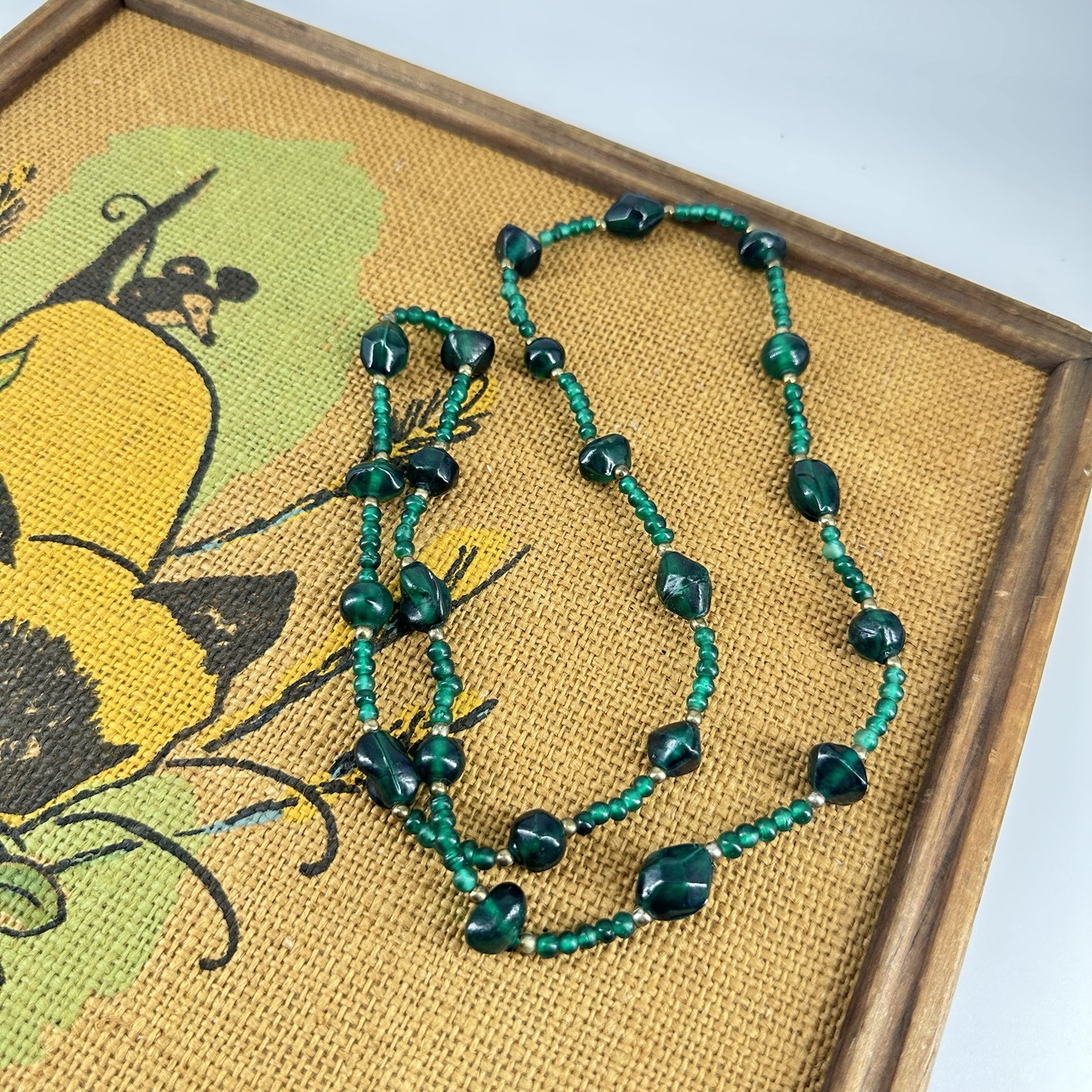 Almia Green Dot Glass Beaded Necklace