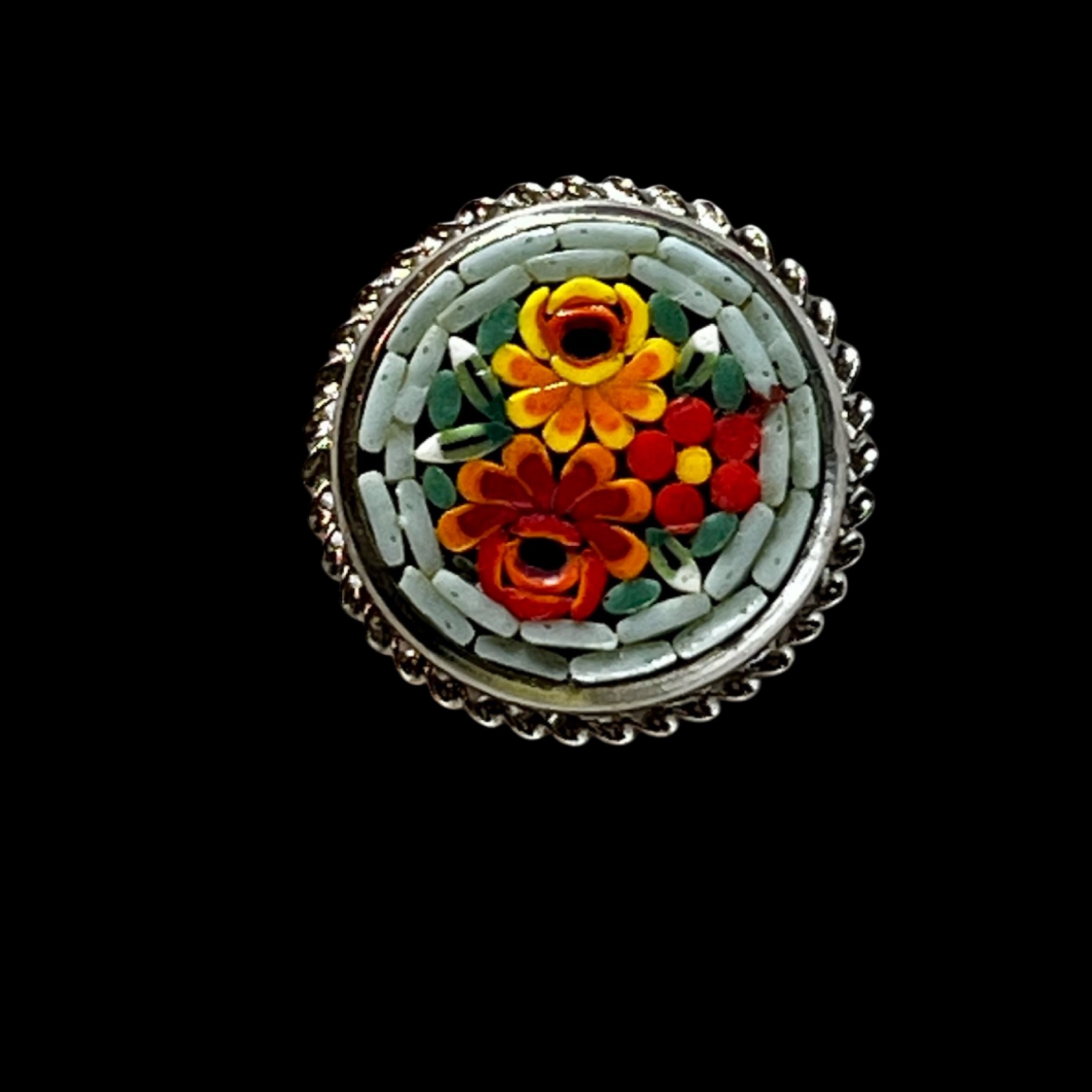 ミホコ。ページ Outstanding antique micro mini mosaic floral pin