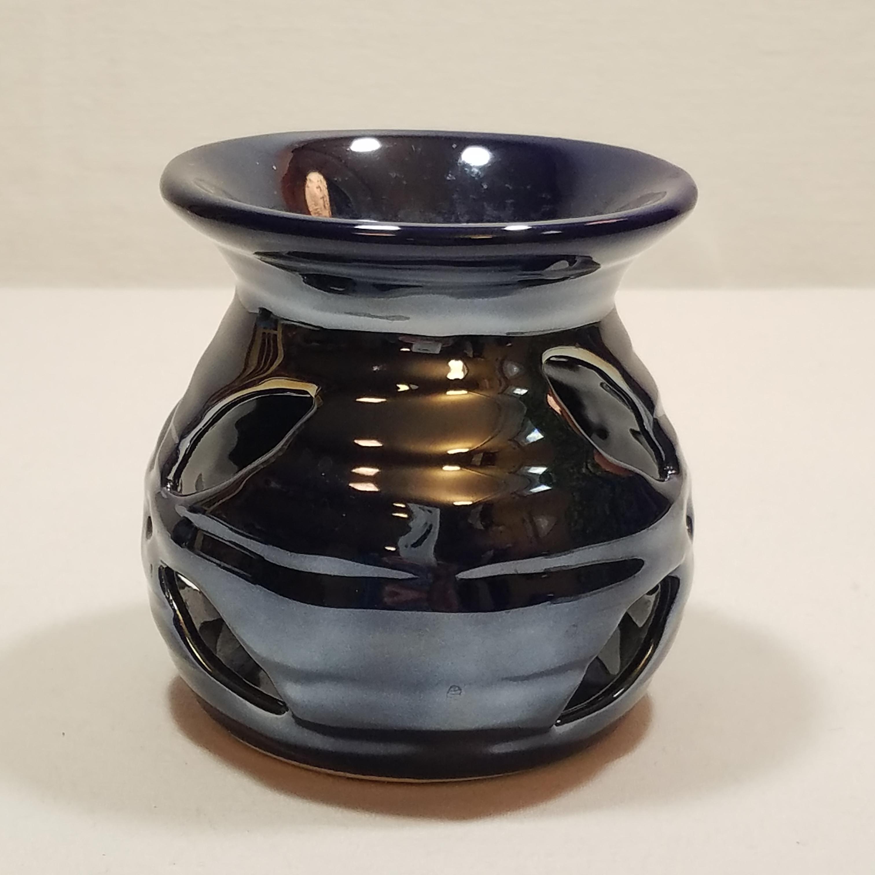 Ceramic Tea Light Oil Burner Iridescent Blue Made in Poland