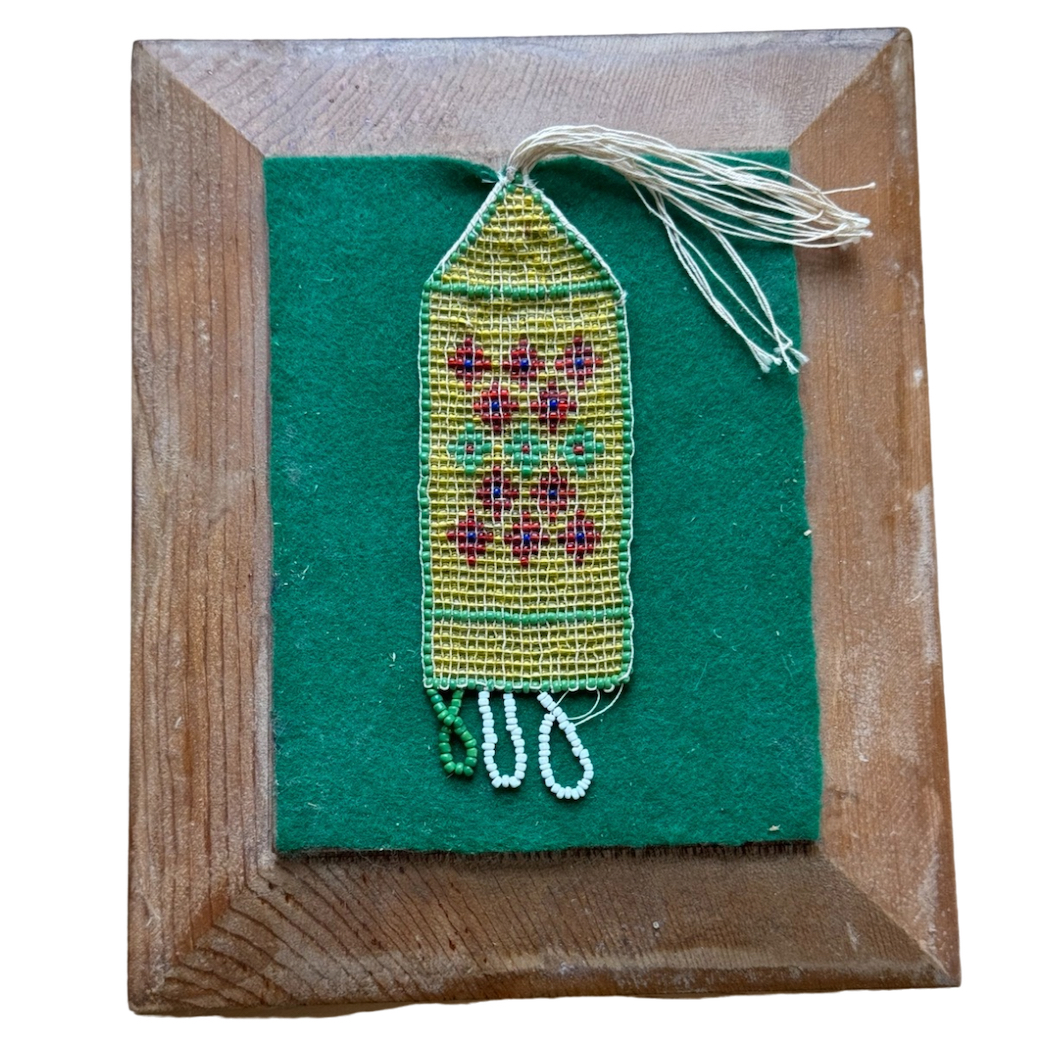 Old Seed Bead On Felt And Wood Display