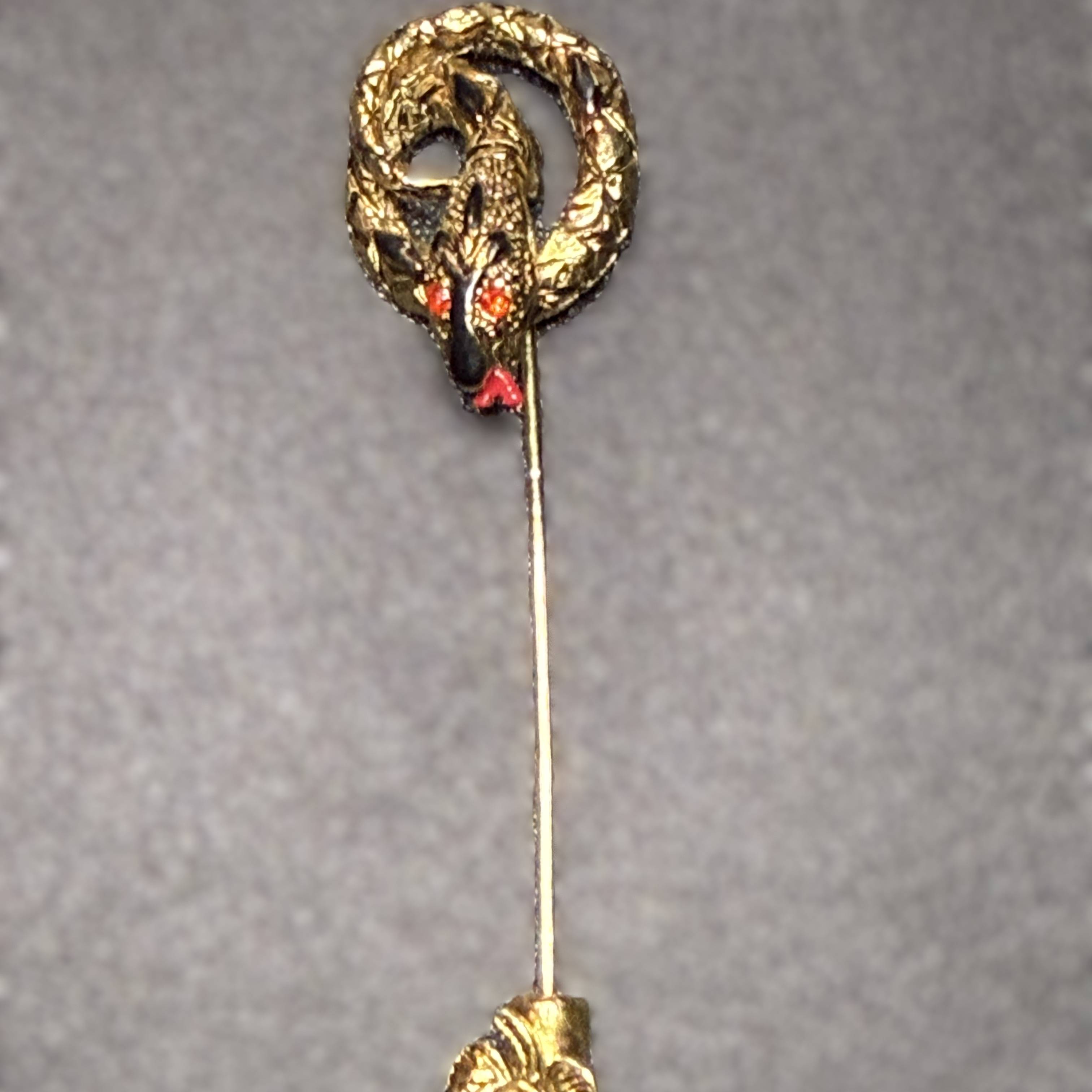 Vintage Signed ART Gold Tone Rhinestone Snake Serpent Brooch Hat Pin ...