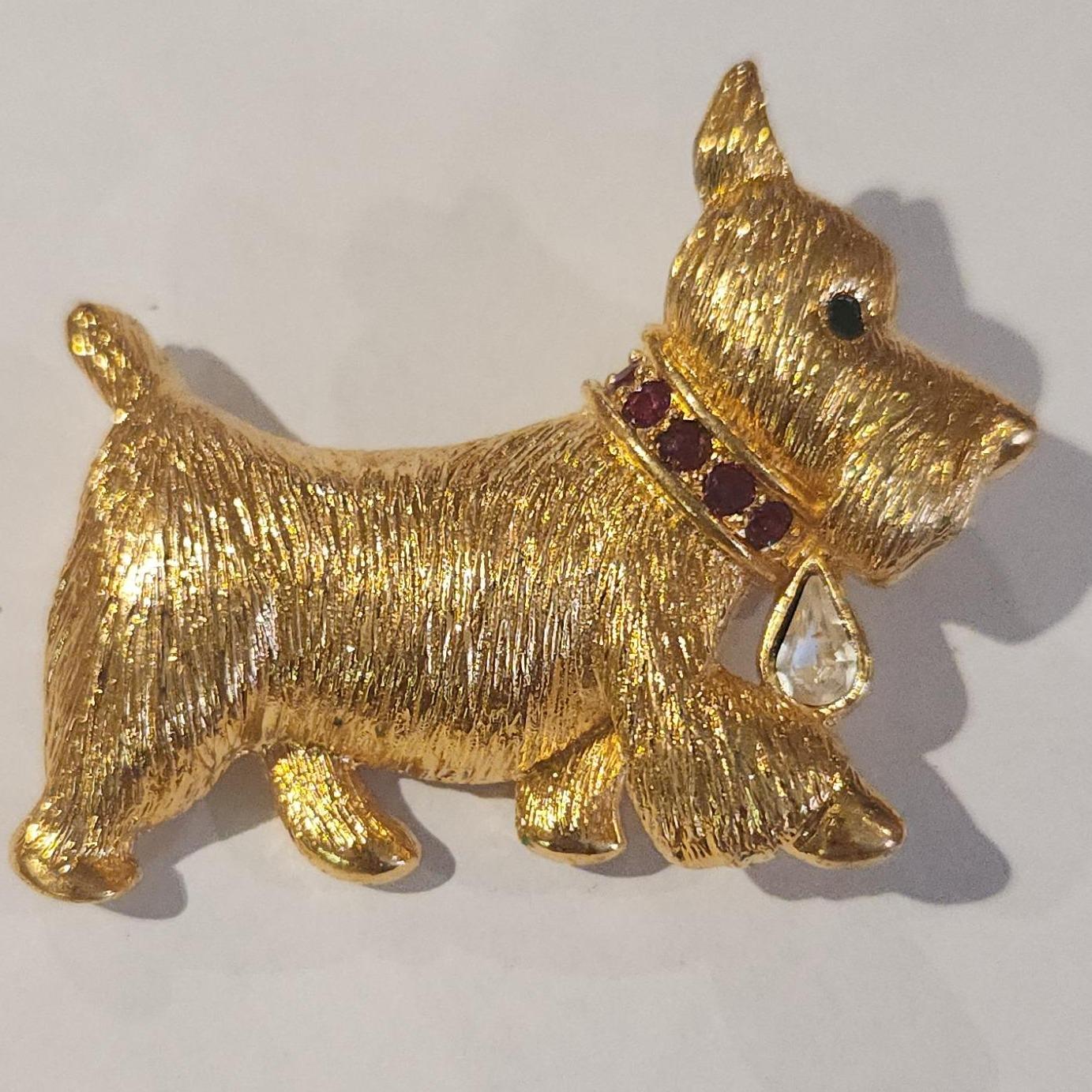 Broche Vintage Chien Scottish Terrier En Métal Doré - Années 80-90 - Parfait Pour Customiser Tes Vestes Ou Sacs