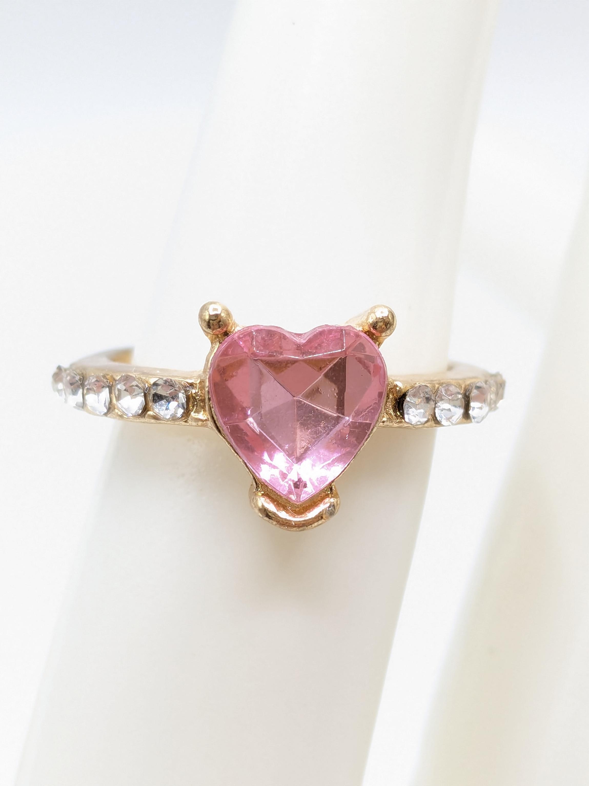 Pink Heart Fashion Ring Rhinestones Gold Tone