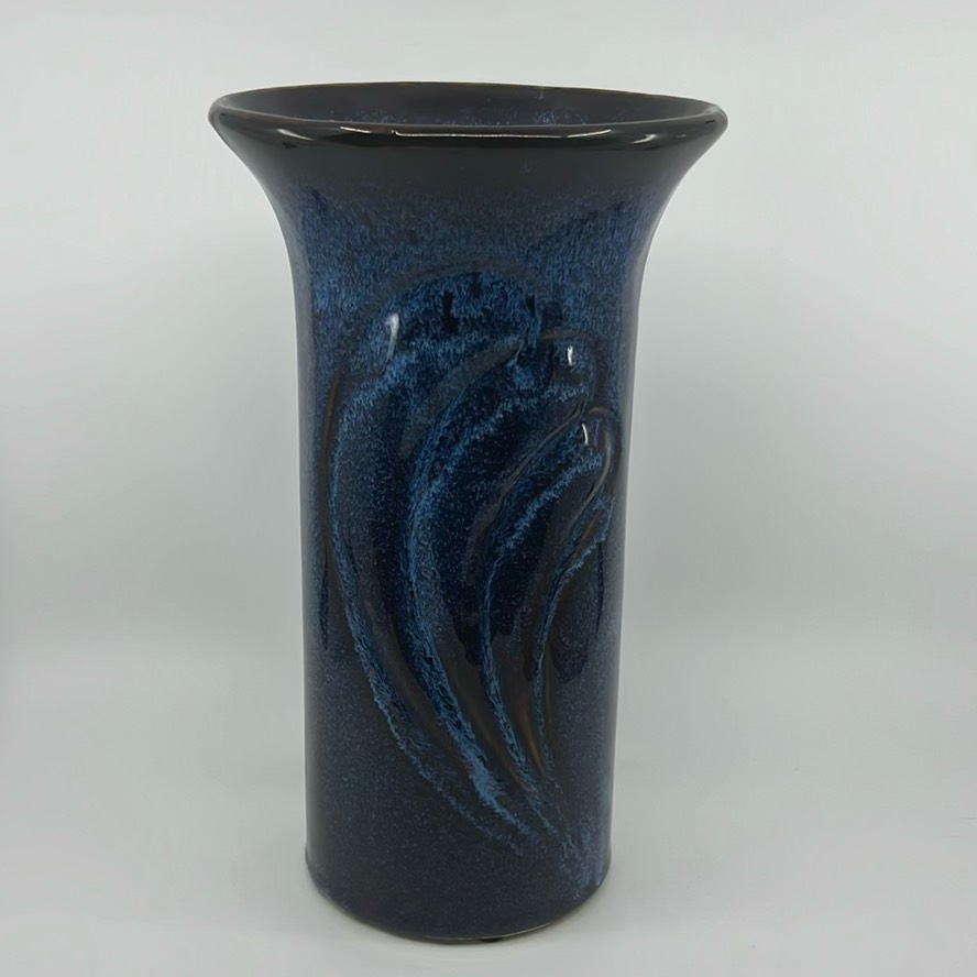 Midnight Blue Drip Glaze Studio Art Pottery Vase 12”