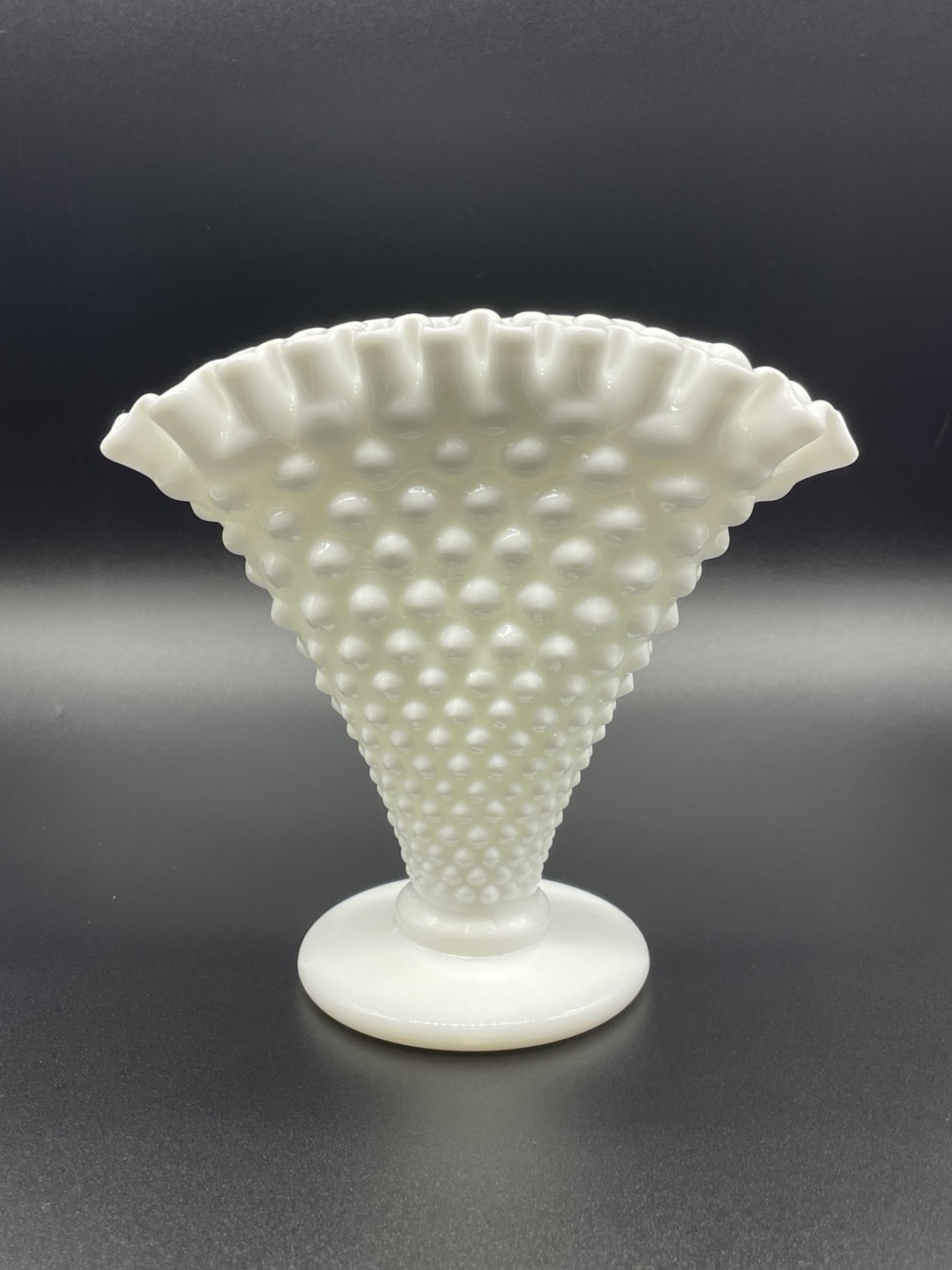 Vintage Fenton Hobnail White Milk Glass Fan Vase